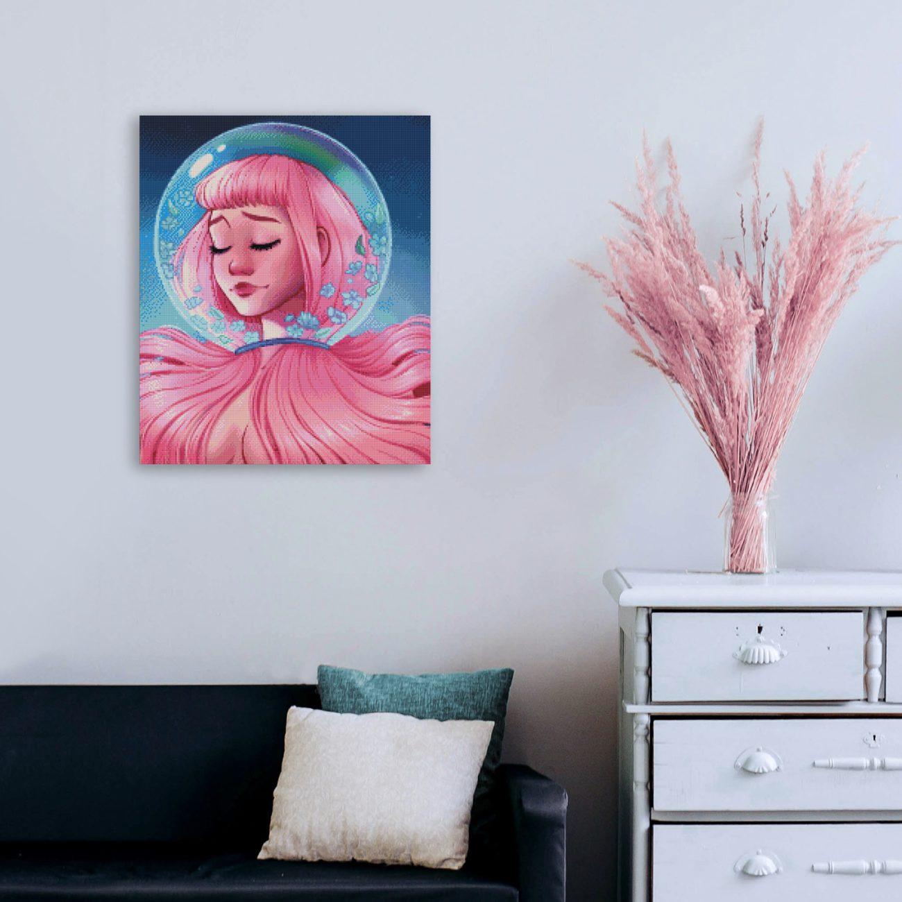 Diamond Painting verträumtes Fantasy Portrait als stilvolle Wanddekoration für dein Zuhause