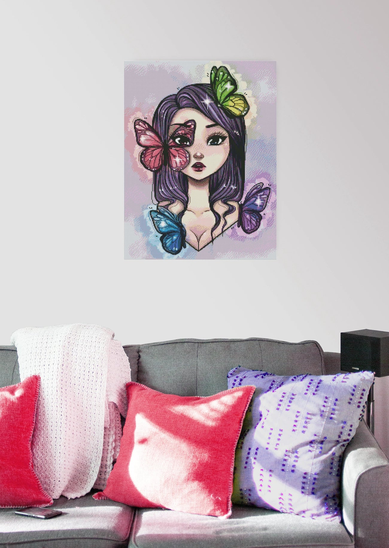 Verträumtes Diamond Painting mit Mädchen und Schmetterlingen als elegante Fantasy Dekoration