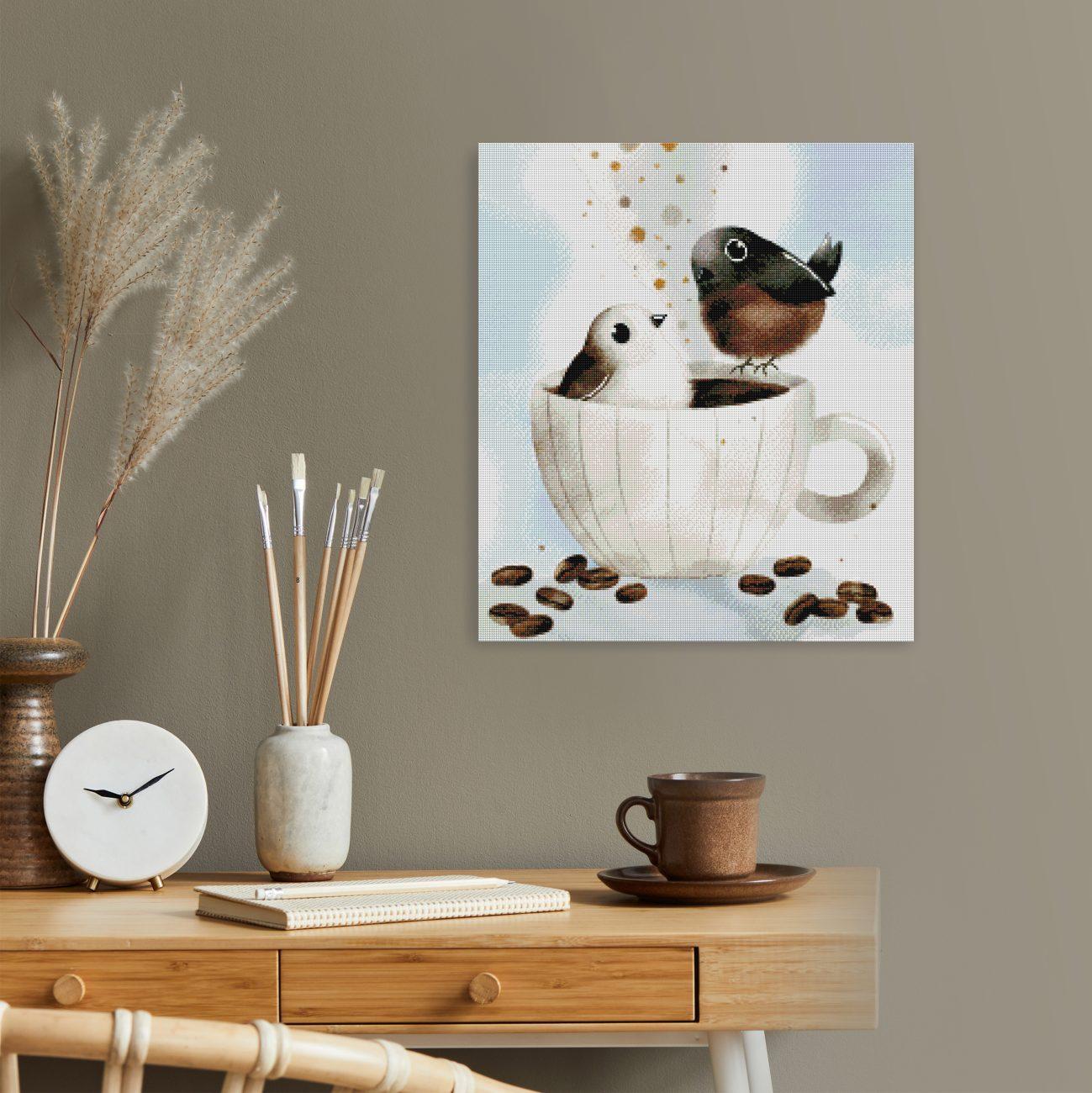 Diamond Painting Coffee Birds als gemütliche Dekoration für Kaffee Fans