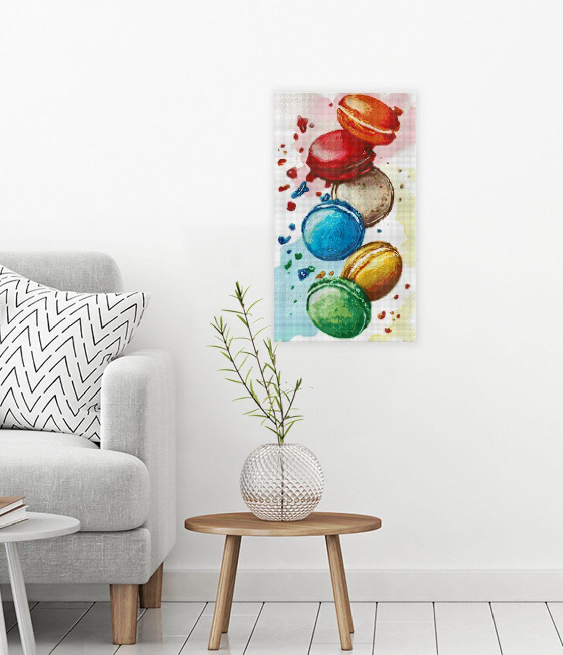 Diamond Painting Macarons als farbenfrohe Wanddekoration für Küche oder Essbereich