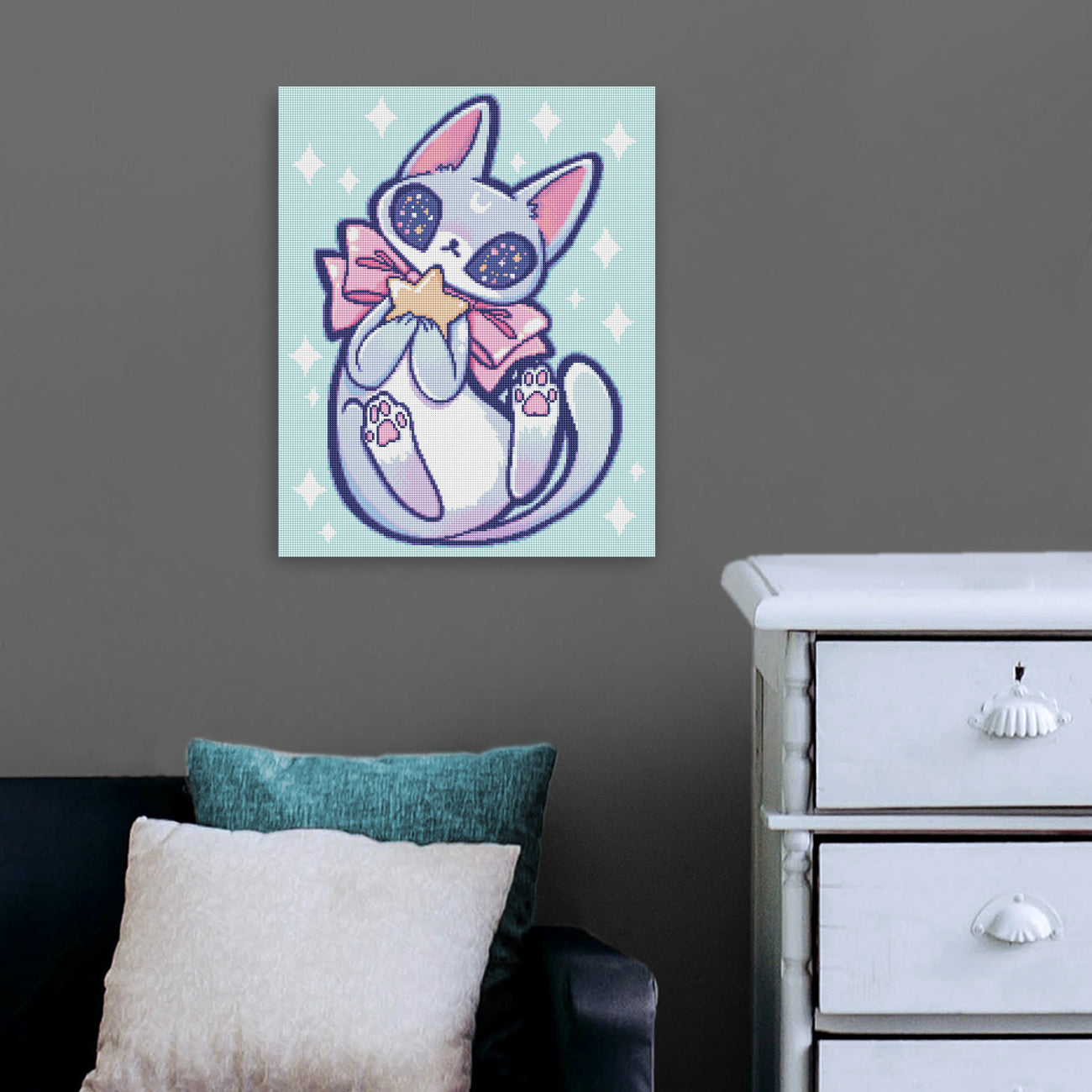 Diamond Painting Anime Katze mit Stern als fantasievoller Blickfang für dein Zuhause
