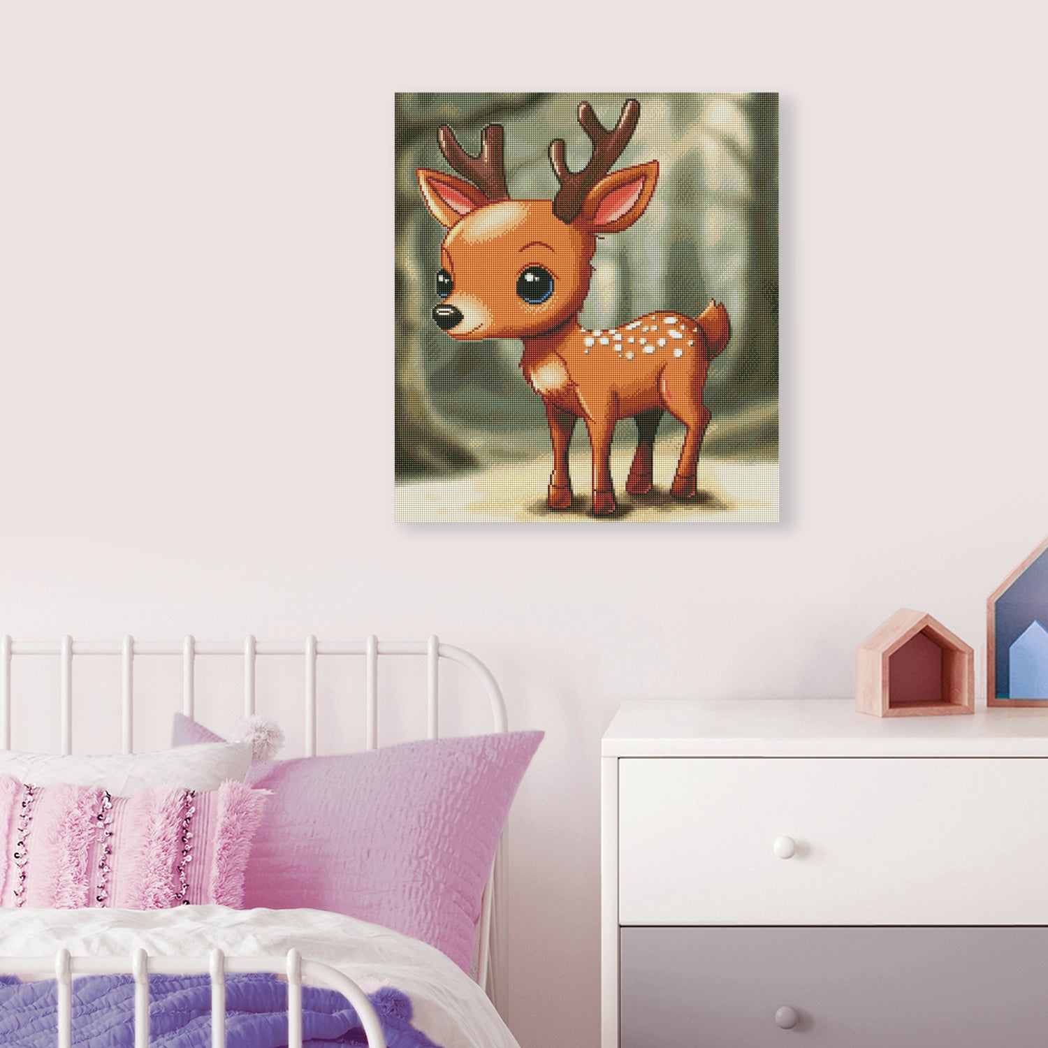 Diamond Painting Rehkitz auf Waldlichtung als liebevolle Natur Wanddekoration