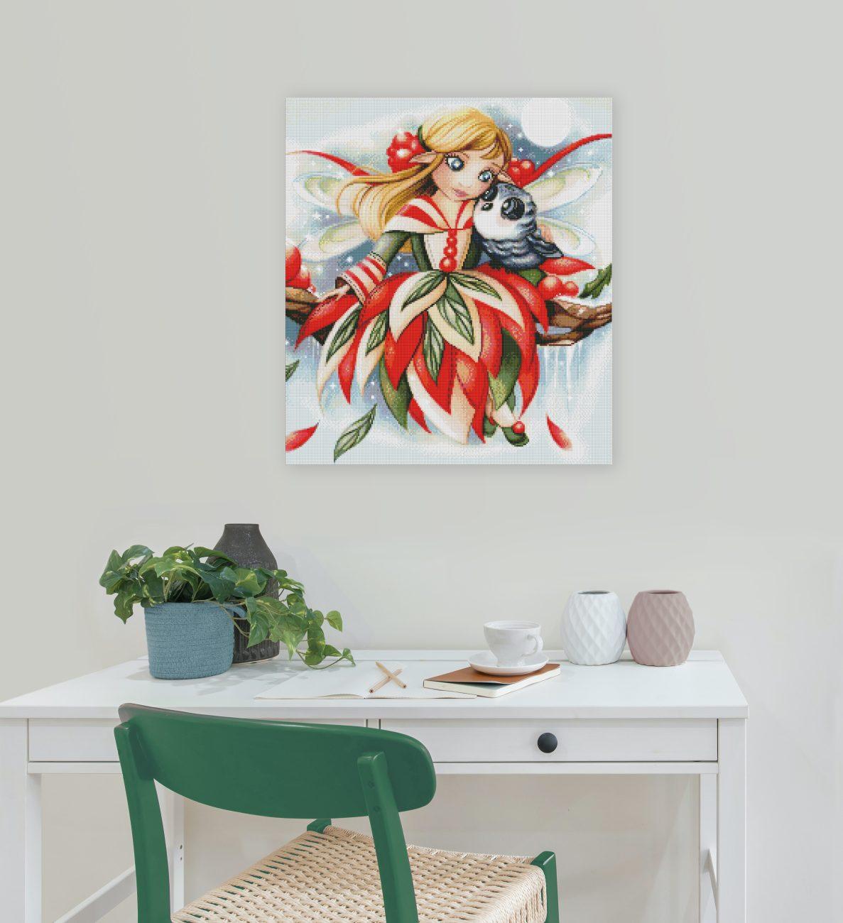 Diamond Painting Winterfee mit Eule als zauberhafte Winter Wanddekoration