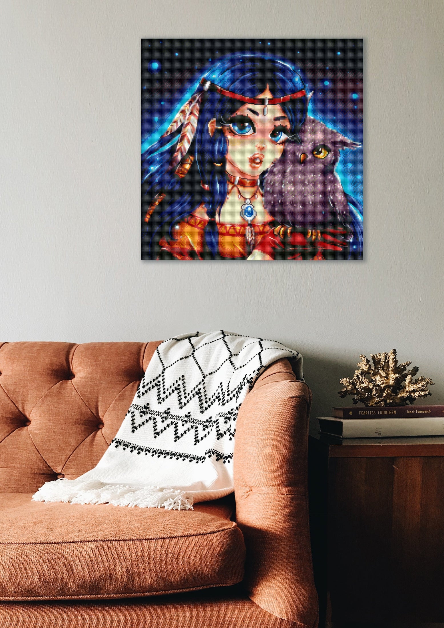 Diamond Painting Indianermädchen mit Eule als stimmungsvolle Wanddekoration für dein Zuhause