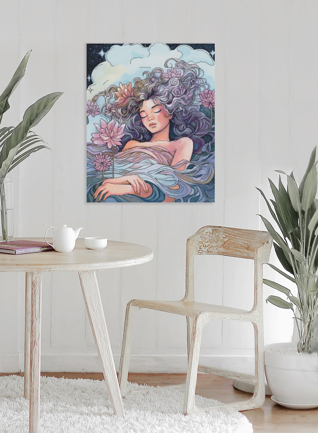 Diamond Painting kosmische und romantische Fantasy Szene als faszinierende Wanddekoration im Wohnbereich