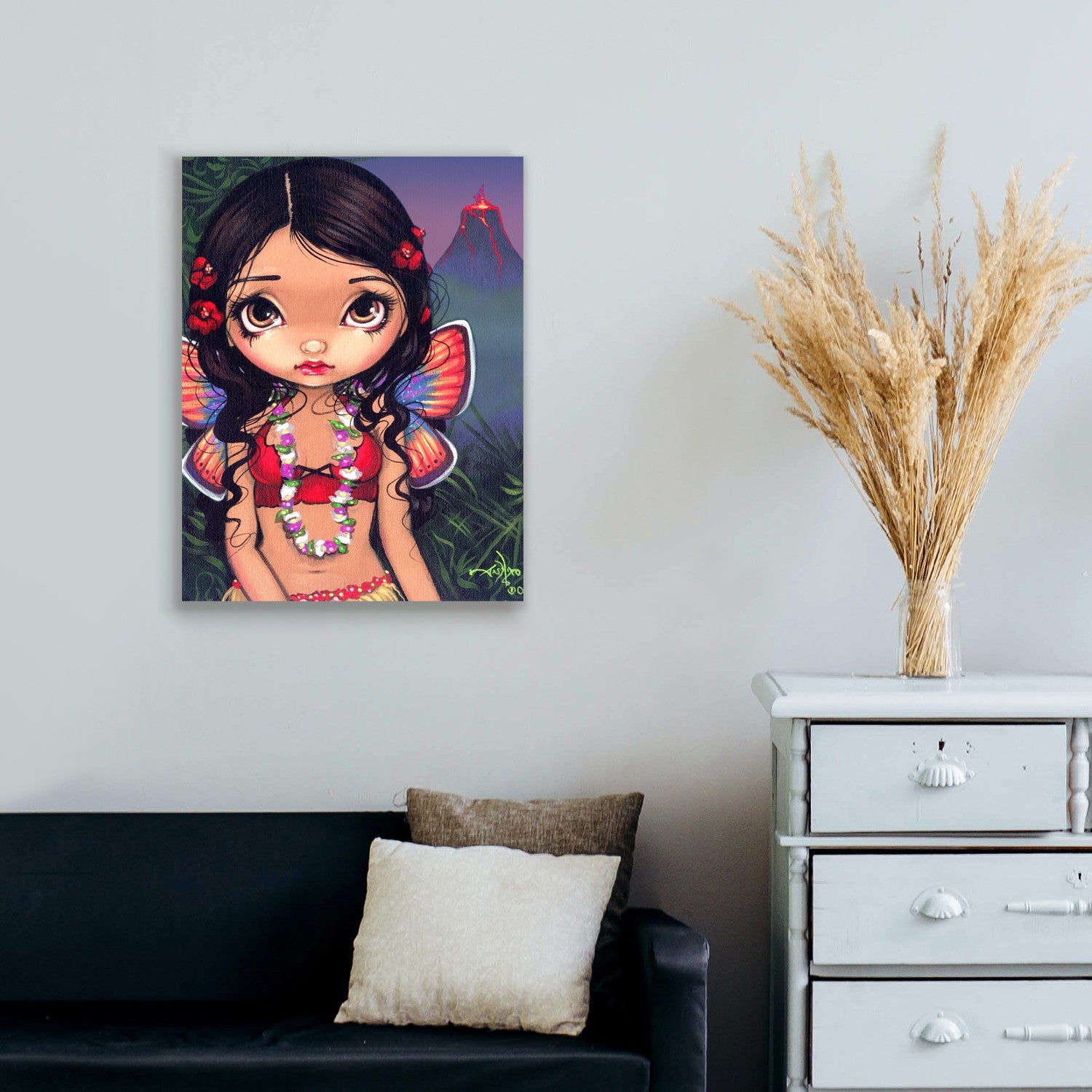 Fantasy Diamond Painting mit Vulkanfee im tropischen Urwald als exotische Wanddekoration
