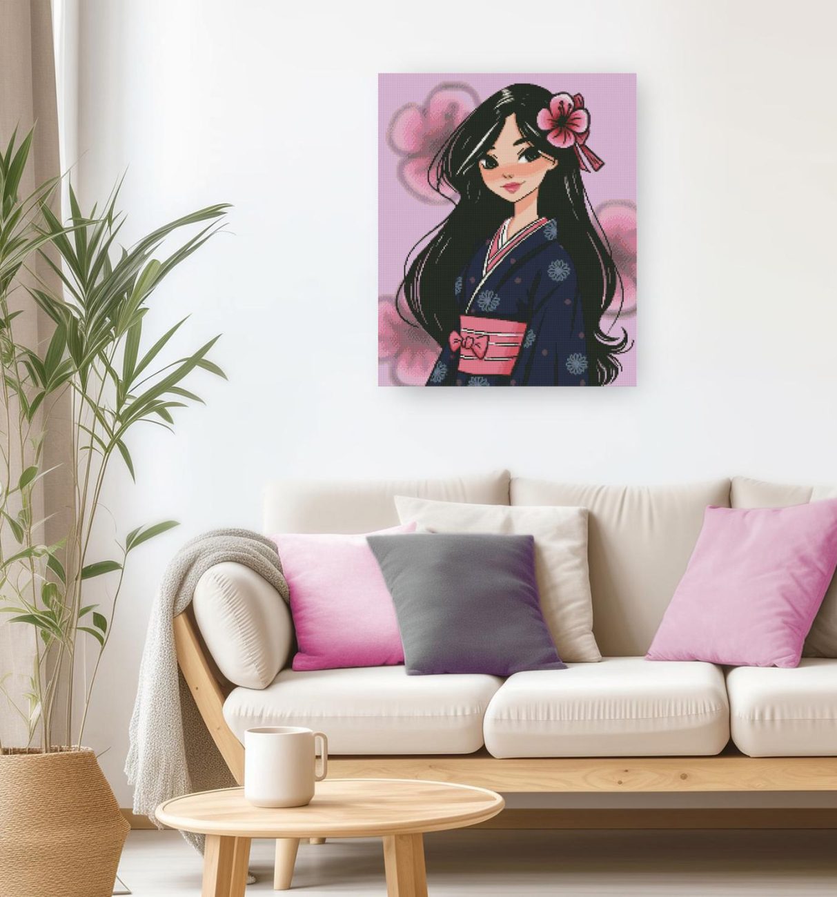 Diamond Painting japanisches Mädchen im Kimono als elegante asiatische Wanddekoration
