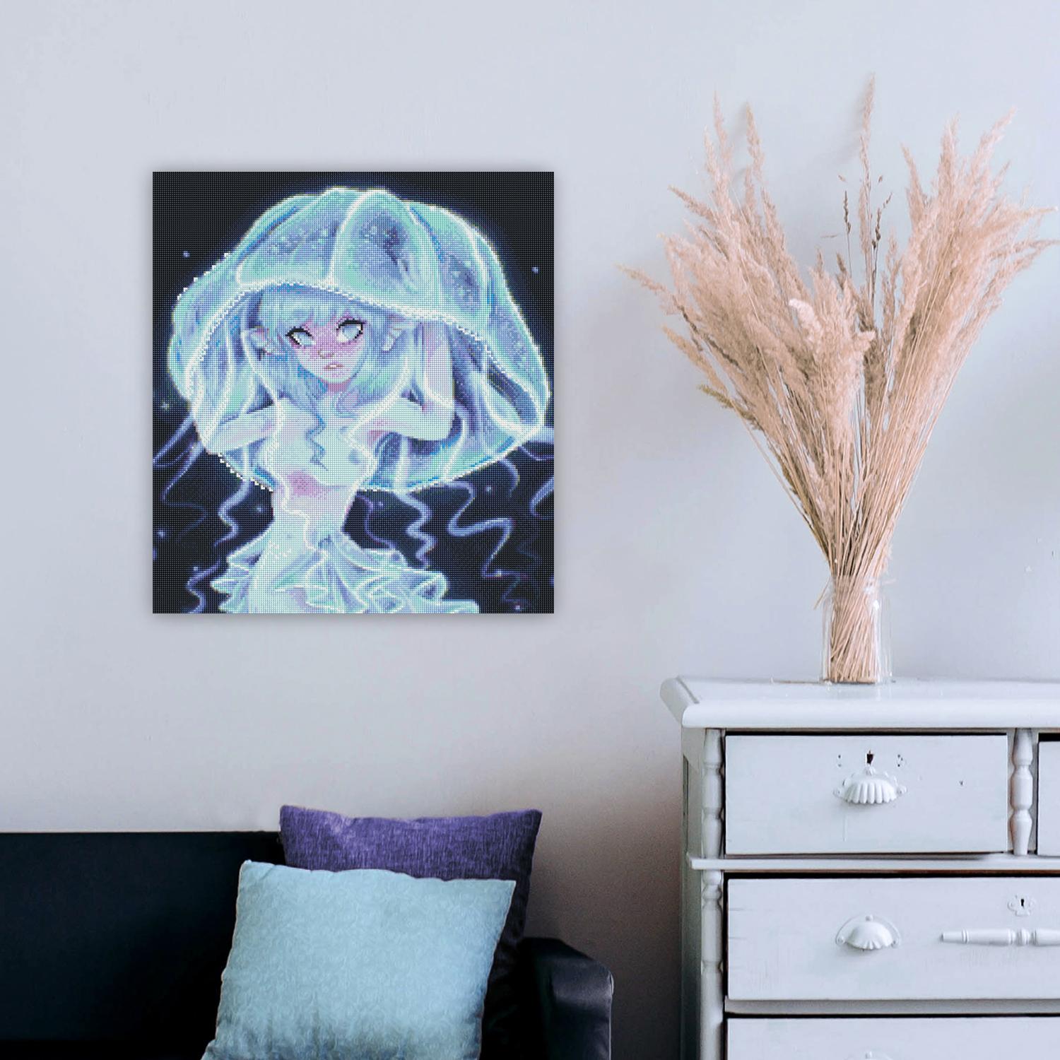 Diamond Painting Quallenmädchen als geheimnisvolle Unterwasser Wanddekoration