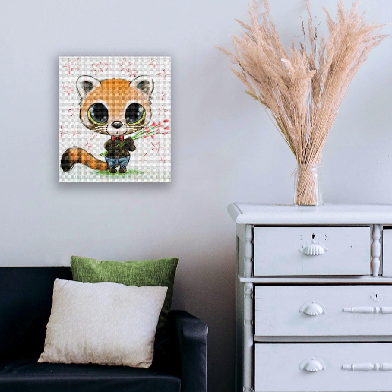 Diamond Painting Kawaii Panda als niedliche Tier Wanddekoration für Kinderzimmer und Wohnbereich