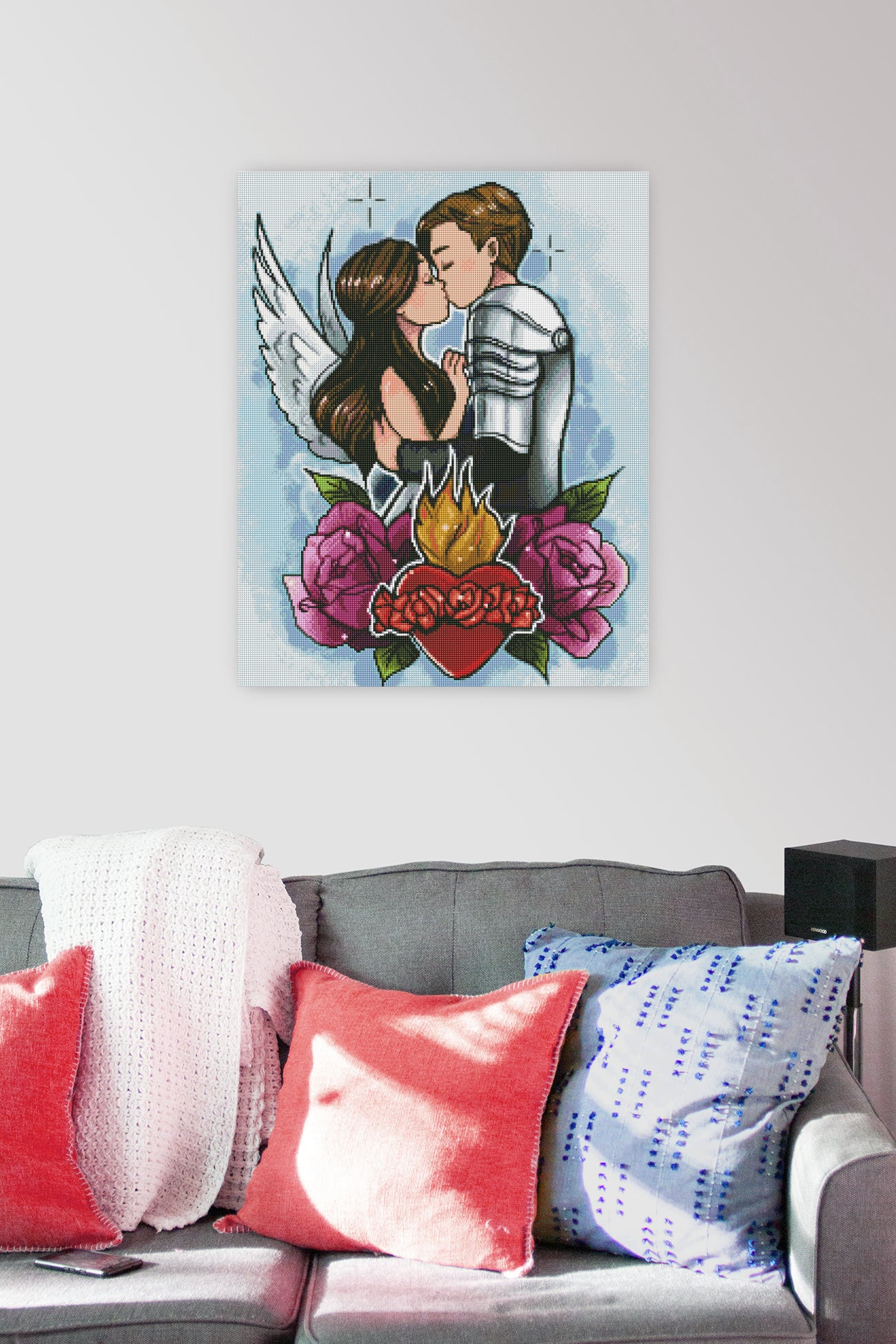 Romantisches Diamond Painting von Romeo und Julia mit Rosen und Herz als ausdrucksstarke Wanddekoration