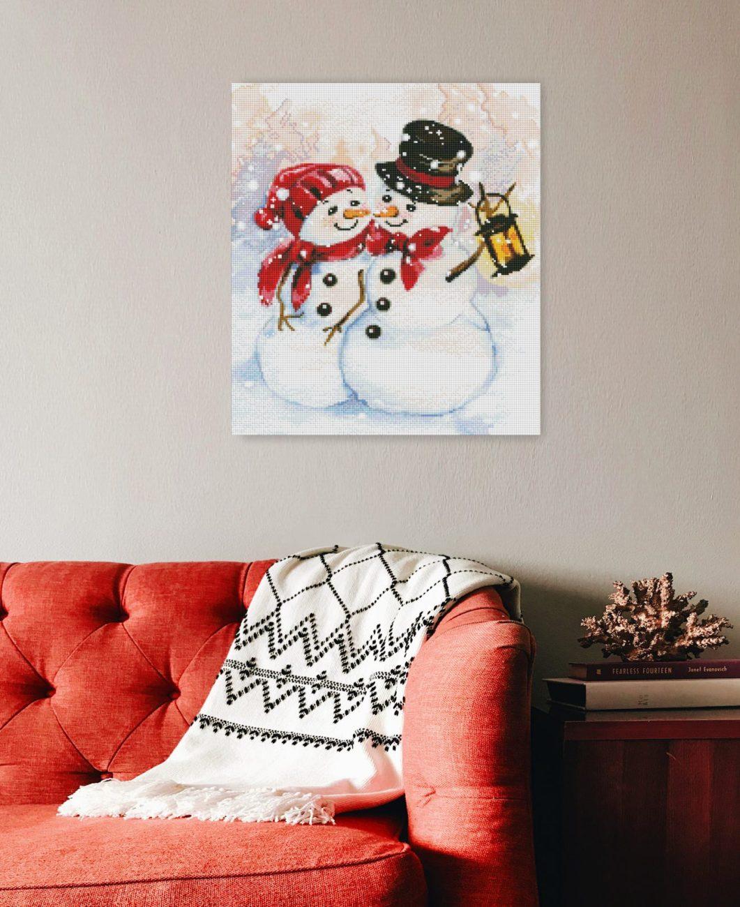 Diamond Painting Schneemann Paar als zauberhafte Winter- und Weihnachtsdekoration für dein Zuhause