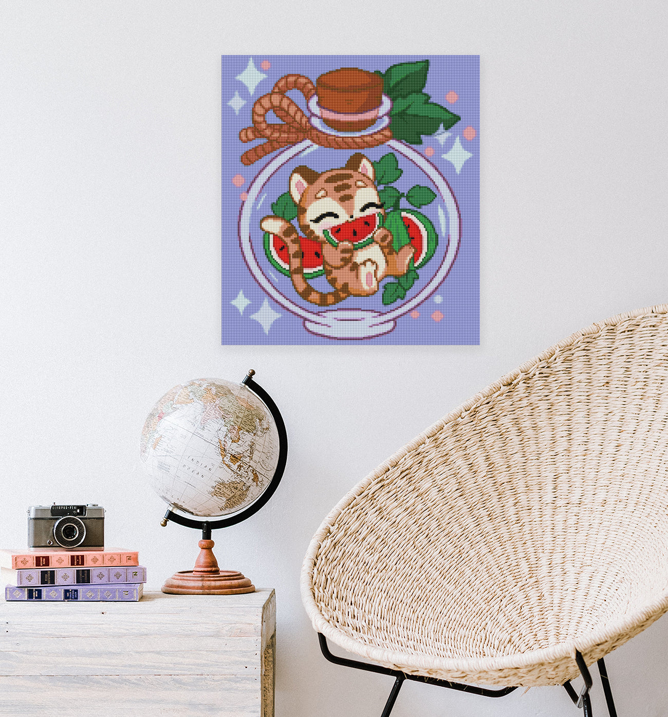 Diamond Painting Tiger mit Wassermelonen als farbenfrohe Wanddekoration für Wohn- oder Hobbyzimmer