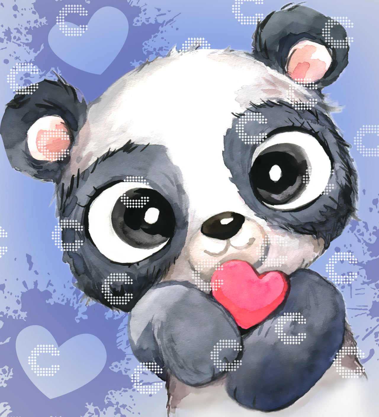 Diamond Painting niedlicher Pandabär mit großem Herz in den Pfoten  und liebevollem Blick mit großen Augen