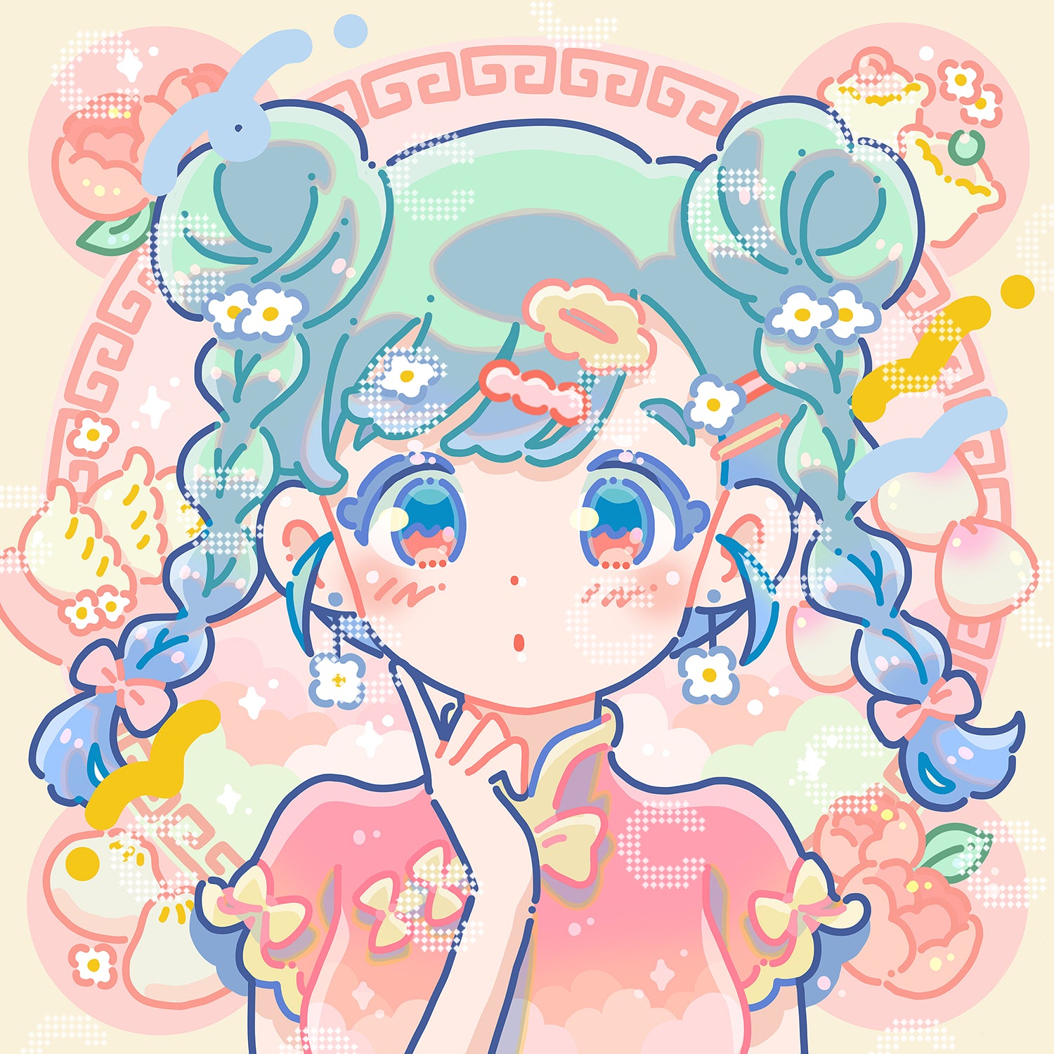 Diamond Painting asiatisches Mädchen mit traditionellen chinesischen Elementen im Anime Stil von Hiroko