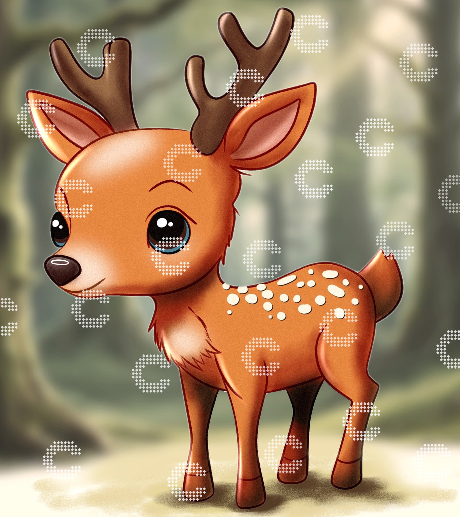 Diamond Painting kleines Rehkitz auf einer idyllischen Waldlichtung als niedliches Tiermotiv