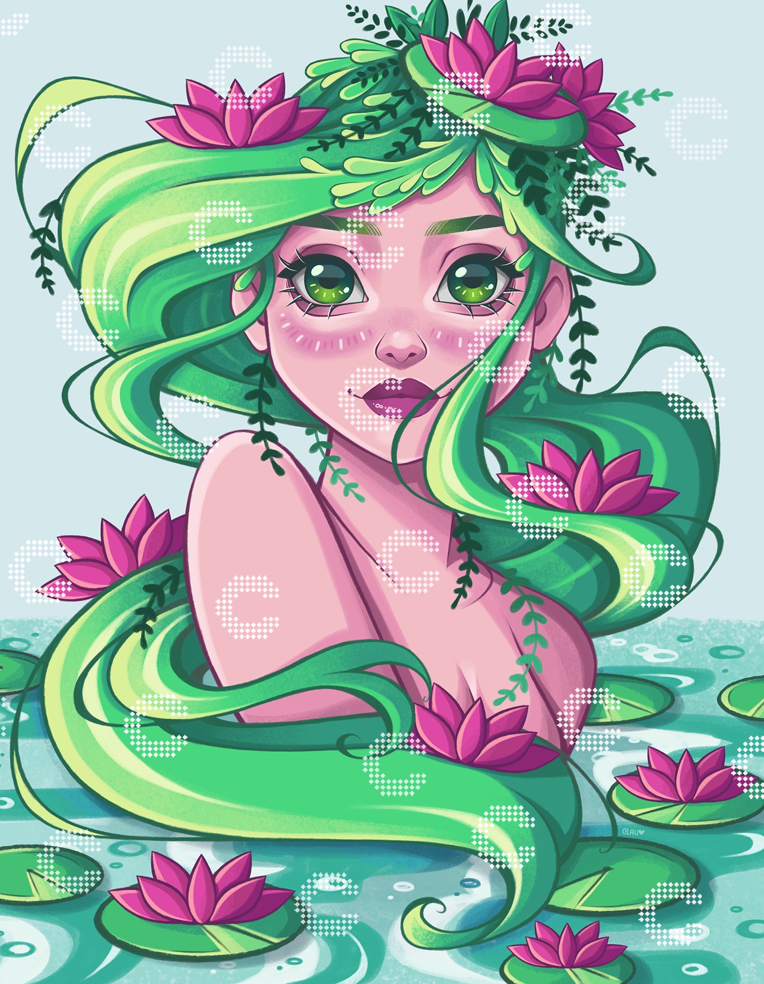 Diamond Painting grüne Meerjungfrau  mit Blumen und Unterwasser Fantasy Motiv