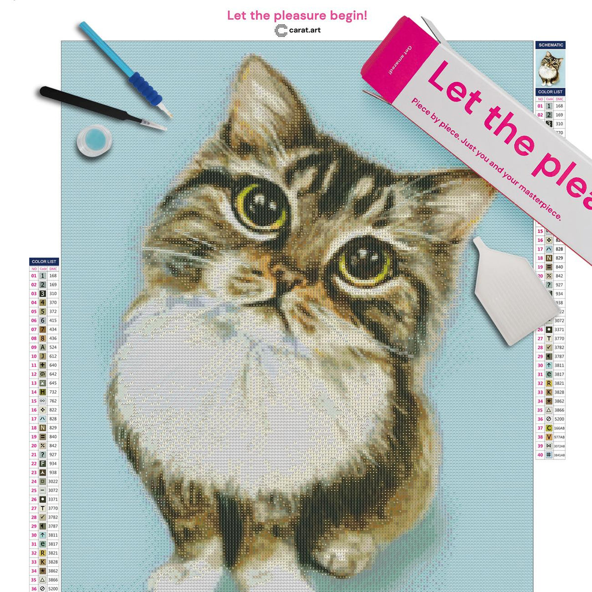 Komplettset für dein Diamond Painting Katze Motiv mit Premium Leinwand und Diamond Painting Zubehör