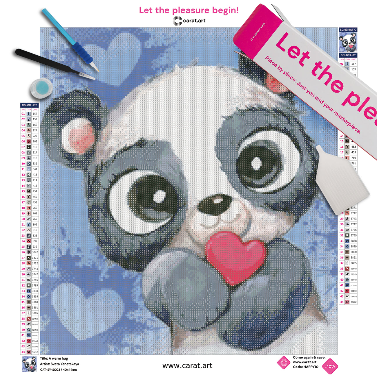 Diamond Painting Panda Motiv mit Herz als Premium Set inklusive Leinwand und hochwertigem Zubehör