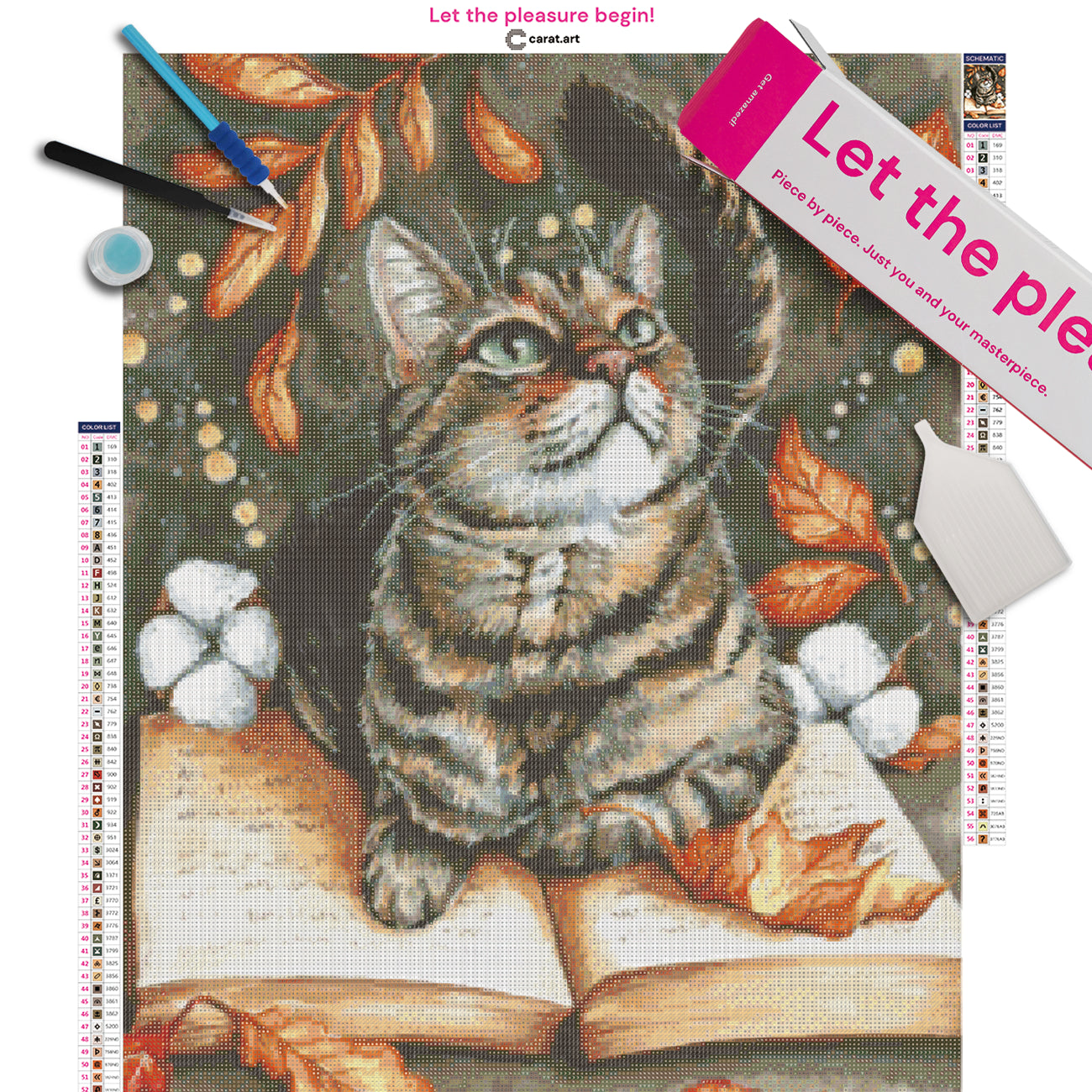 Diamond Painting Set herbstliches Katzenmotiv mit Premium Leinwand und Zubehör