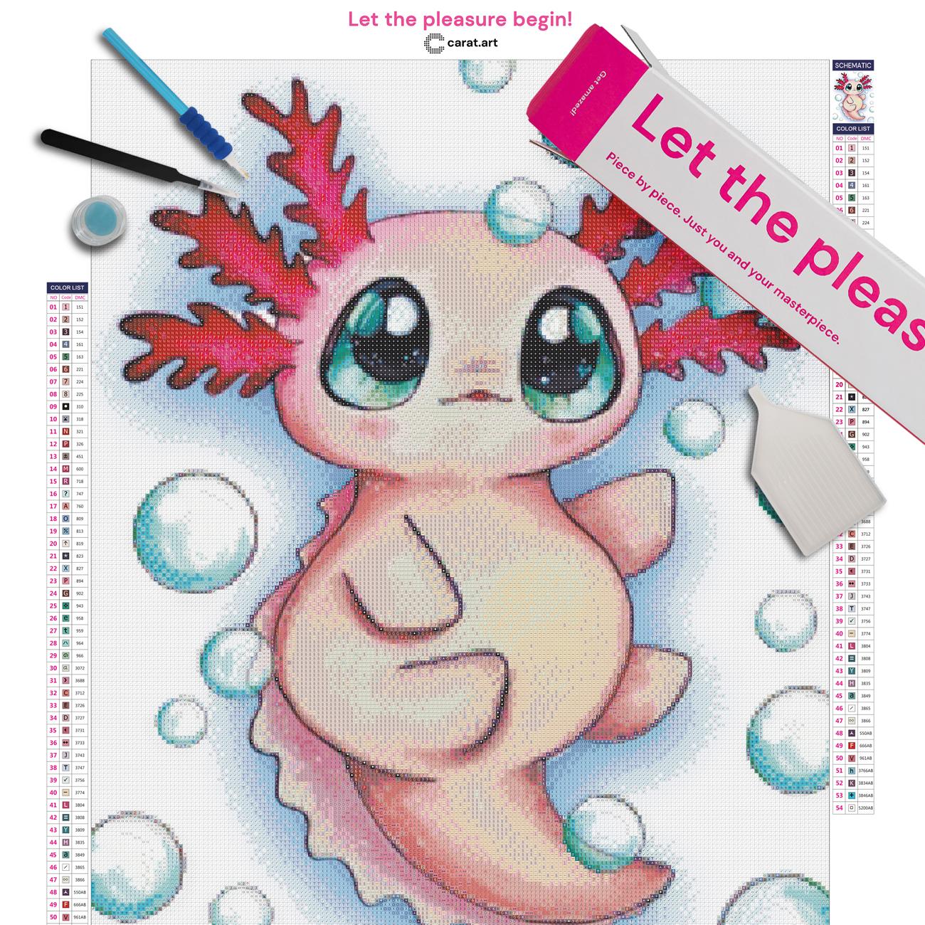 Diamond Painting Set mit Axolotl, Premium Leinwand und hochwertigem Zubehör