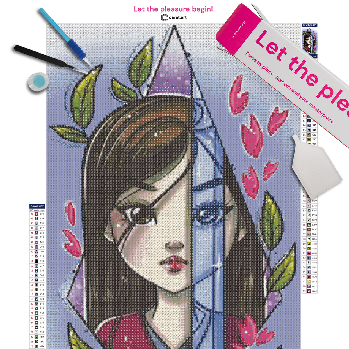 Diamond Painting Set mit Kriegerin und Schwertmotiv inklusive Leinwand, Carat Art Karton und hochwertigem Zubehör