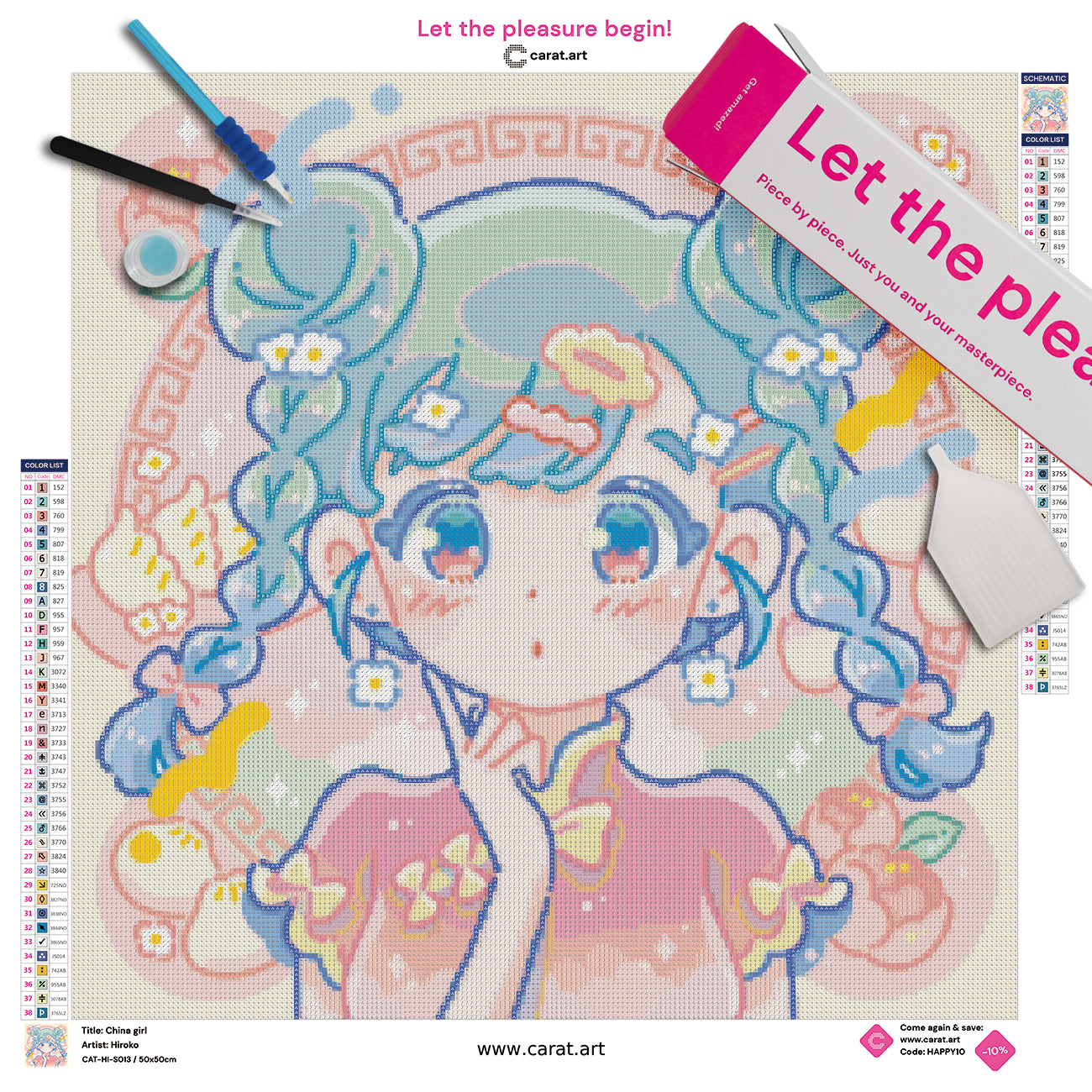 Komplettset für dein Diamond Painting Asien Kawaii Motiv von Hiroko mit Premium Leinwand und Zubehör