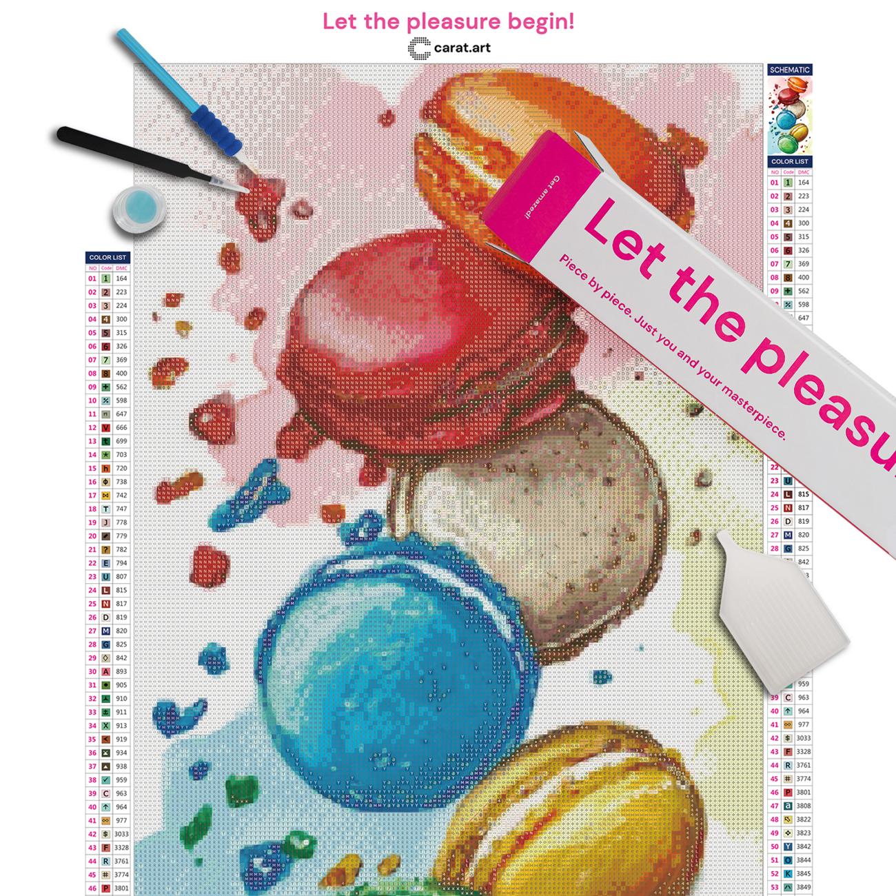 Premium Diamond Painting Set mit bunten Macarons, Leinwand und hochwertigem Zubehör