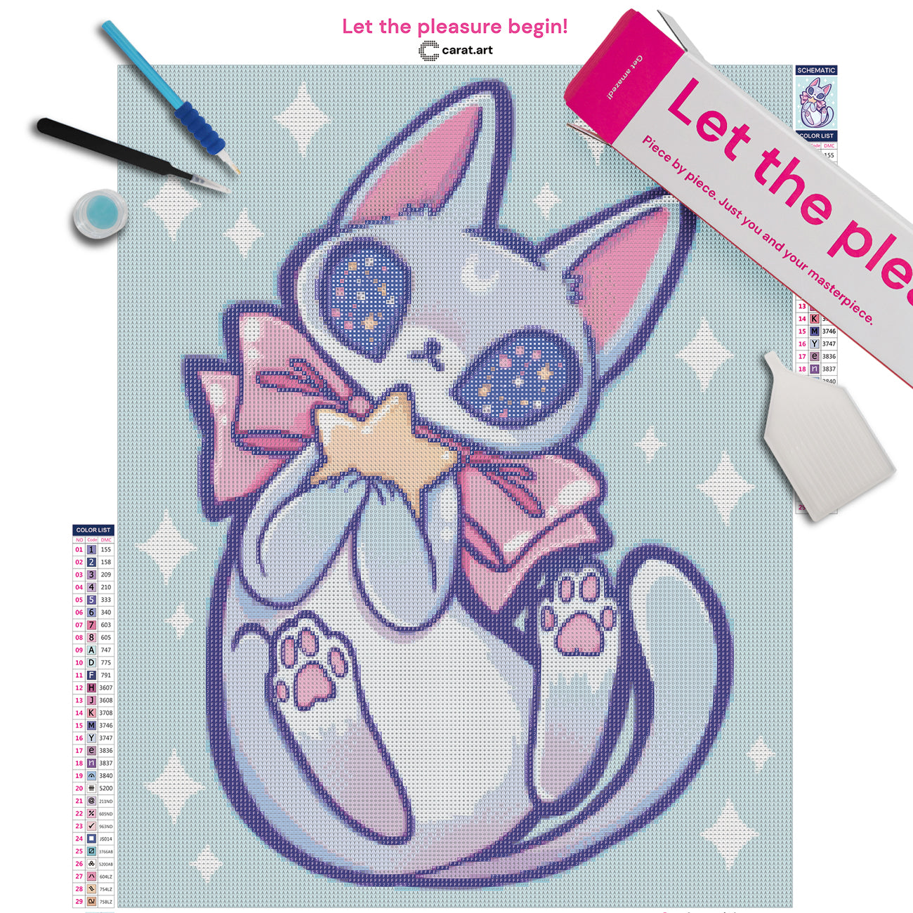 Premium Diamond Painting Set mit Anime Katze und Sternen Motiv, Leinwand und hochwertigem Zubehör