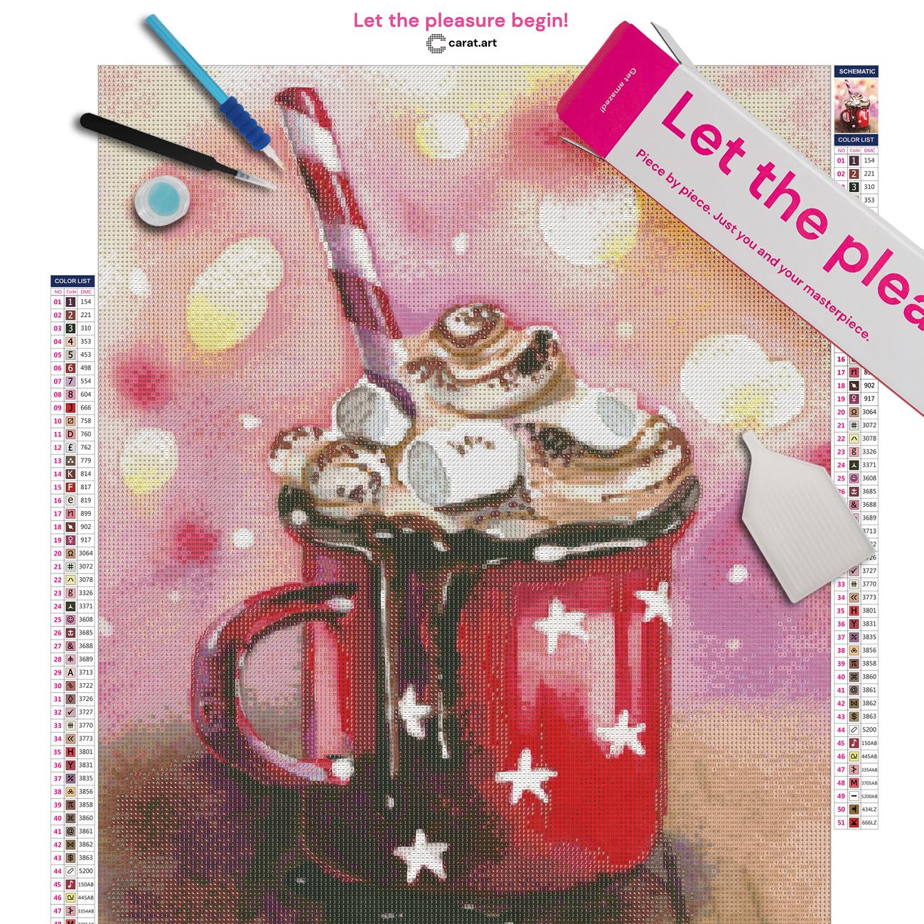 Premium Diamond Painting Set mit Tasse heißer Schokolade, Leinwand und hochwertigem Zubehör