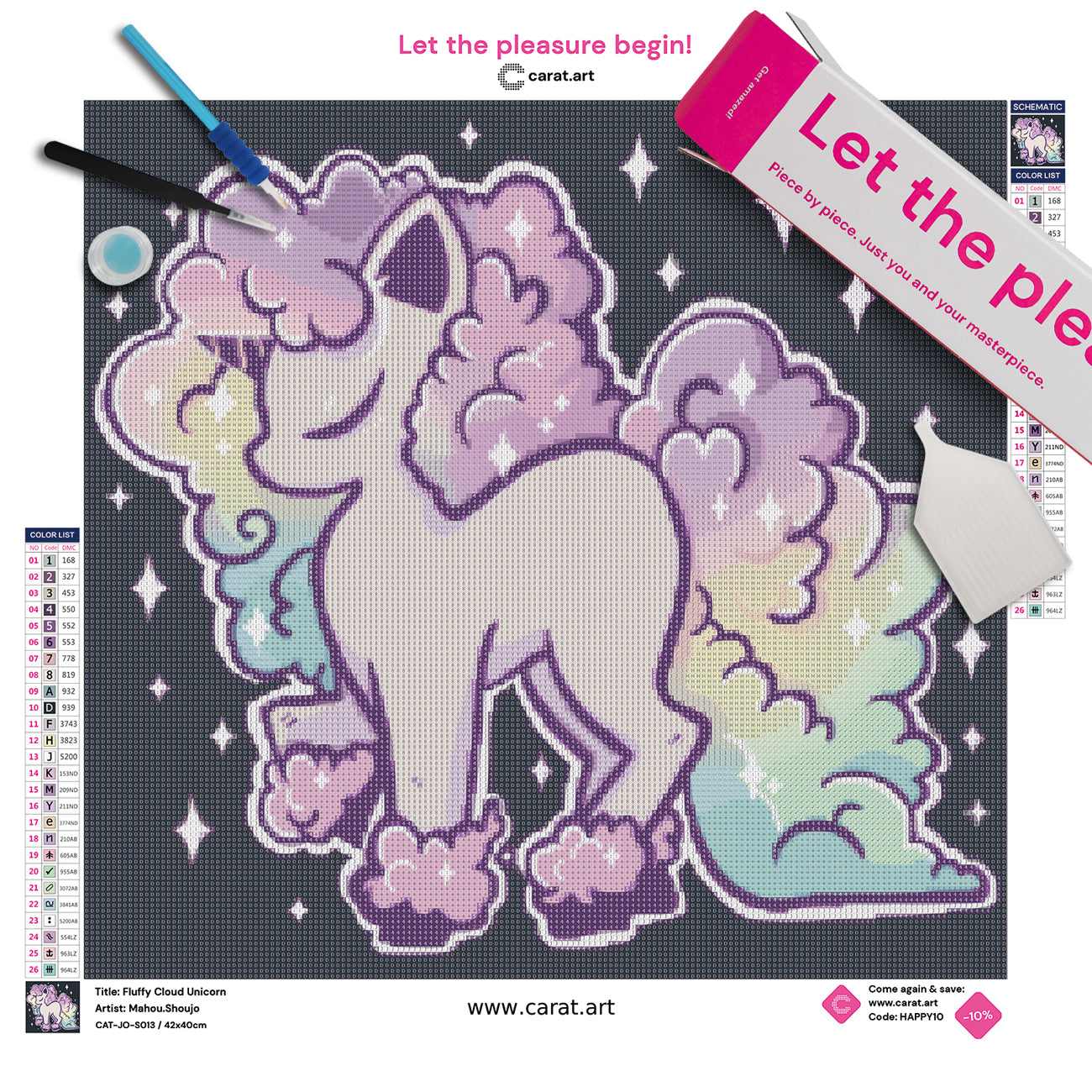 Komplettset für dein Diamond Painting Regenbogen Einhorn mit Premium Leinwand und Diamond Painting Zubehör