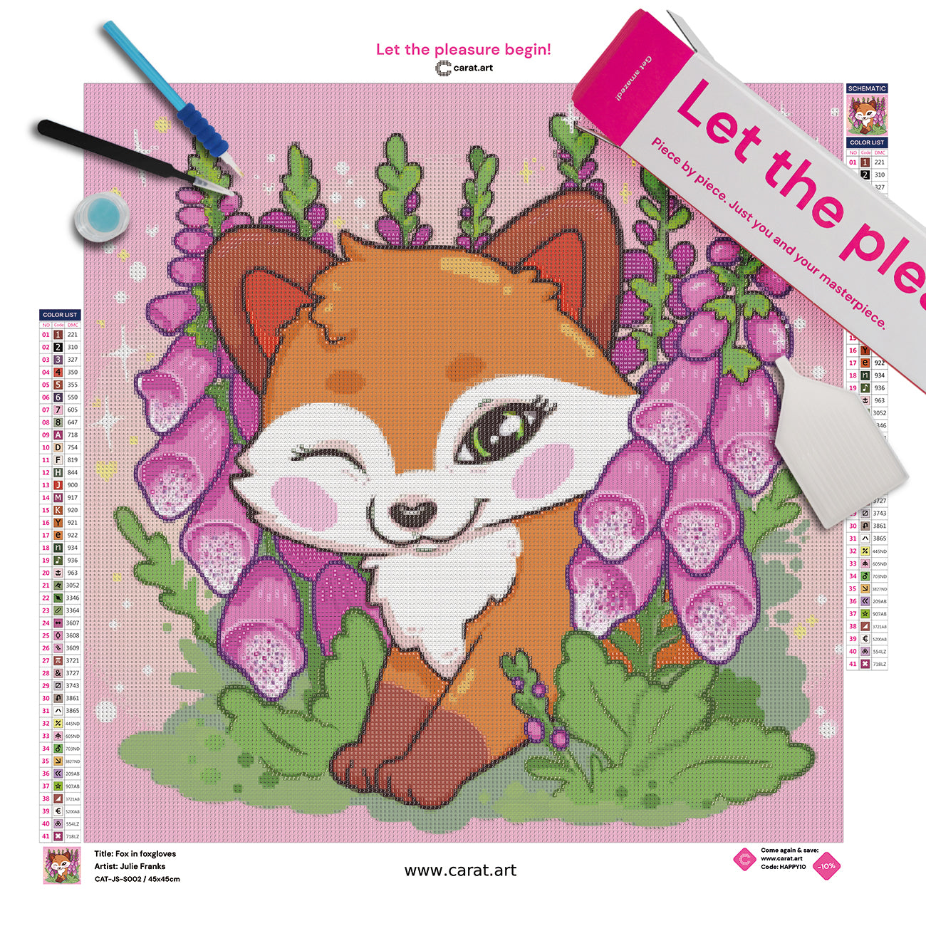 Diamond Painting Komplettset mit Fuchs und Fingerhut Motiv inklusive Leinwand, Carat Art Karton und hochwertigem Zubehör