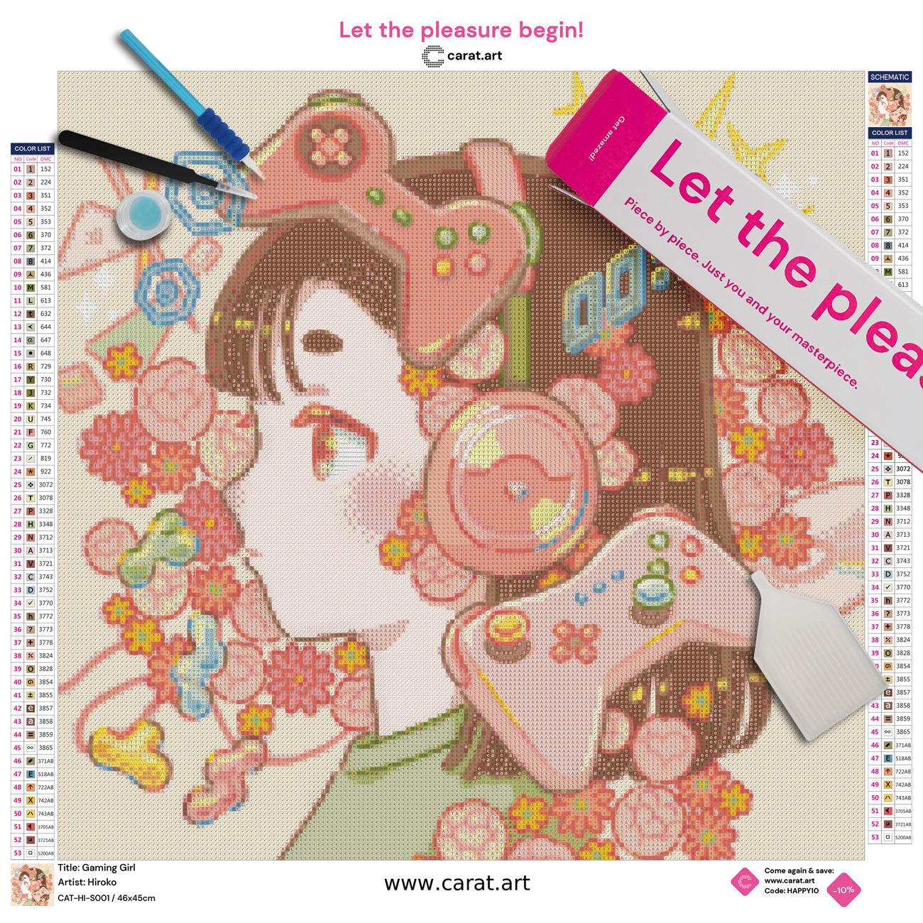 Diamond Painting Set von Hiroko mit Gaming Motiv inklusive Leinwand, Carat Art Karton und hochwertigem Zubehör