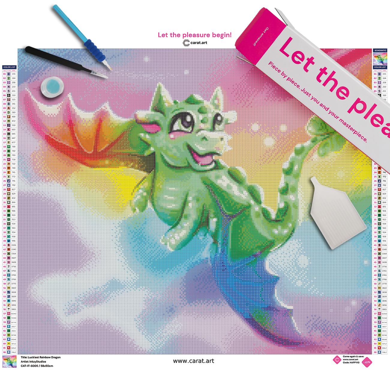 Diamond Painting Set mit Regenbogendrachen inklusive Leinwand, Carat Art Karton und hochwertigem Zubehör