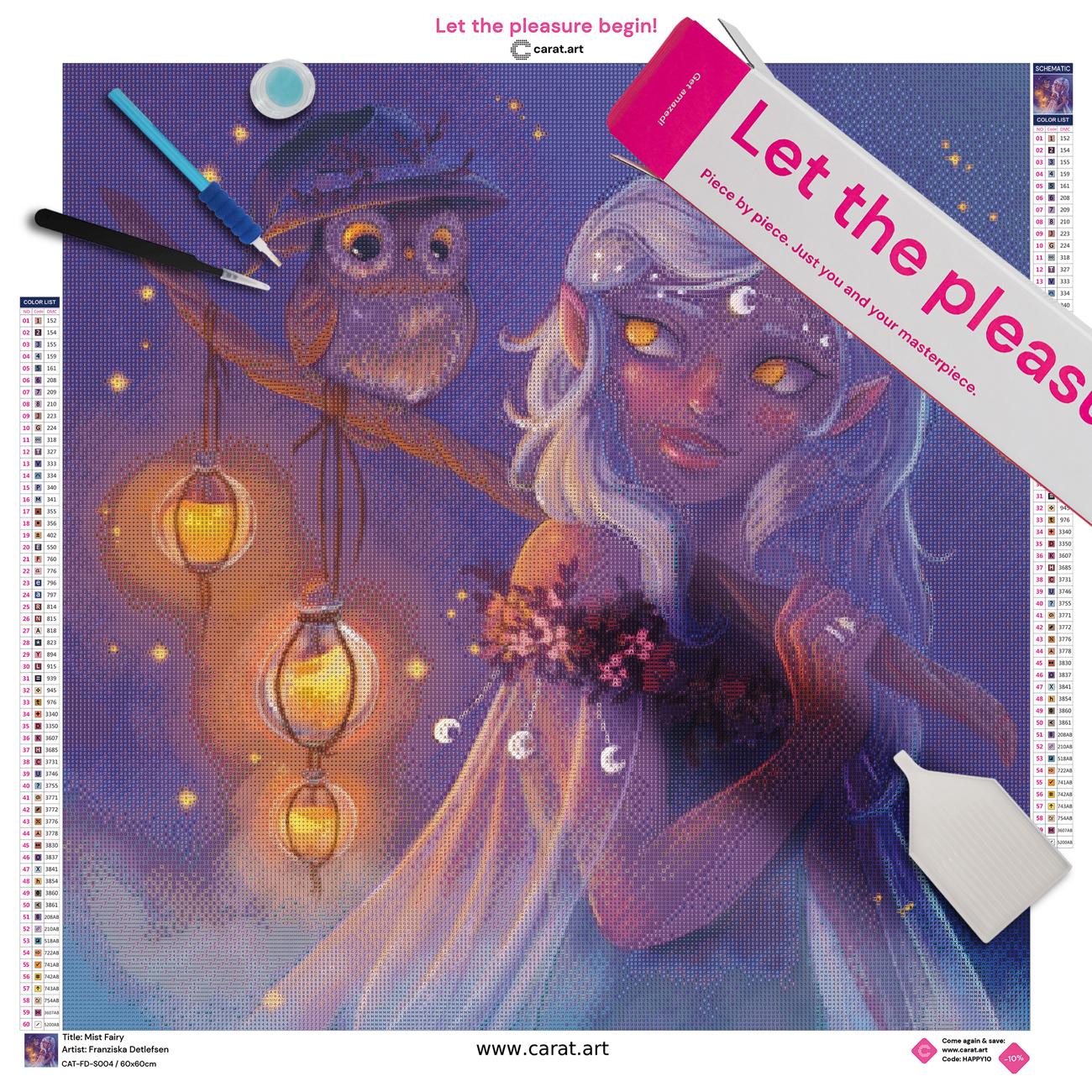 Diamond Painting Set mit Fantasy Fee Motiv inklusive Leinwand, Carat Art Karton und hochwertigem Zubehör