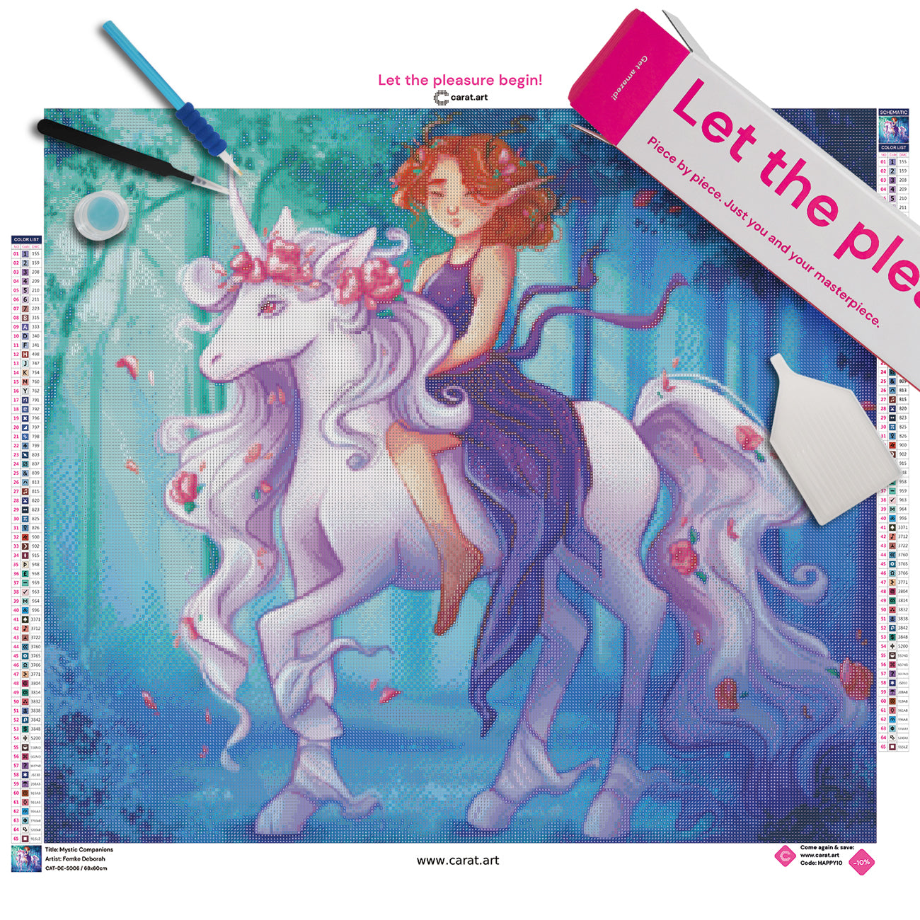 Premium Diamond Painting Set mit Elfenmädchen und Einhorn, Leinwand und hochwertigem Zubehör