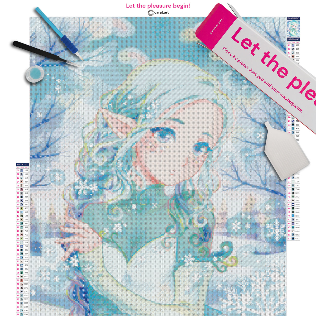 Diamond Painting Set von Hiroko mit Winterfee Motiv inklusive Leinwand, Carat Art Karton und hochwertigem Zubehör
