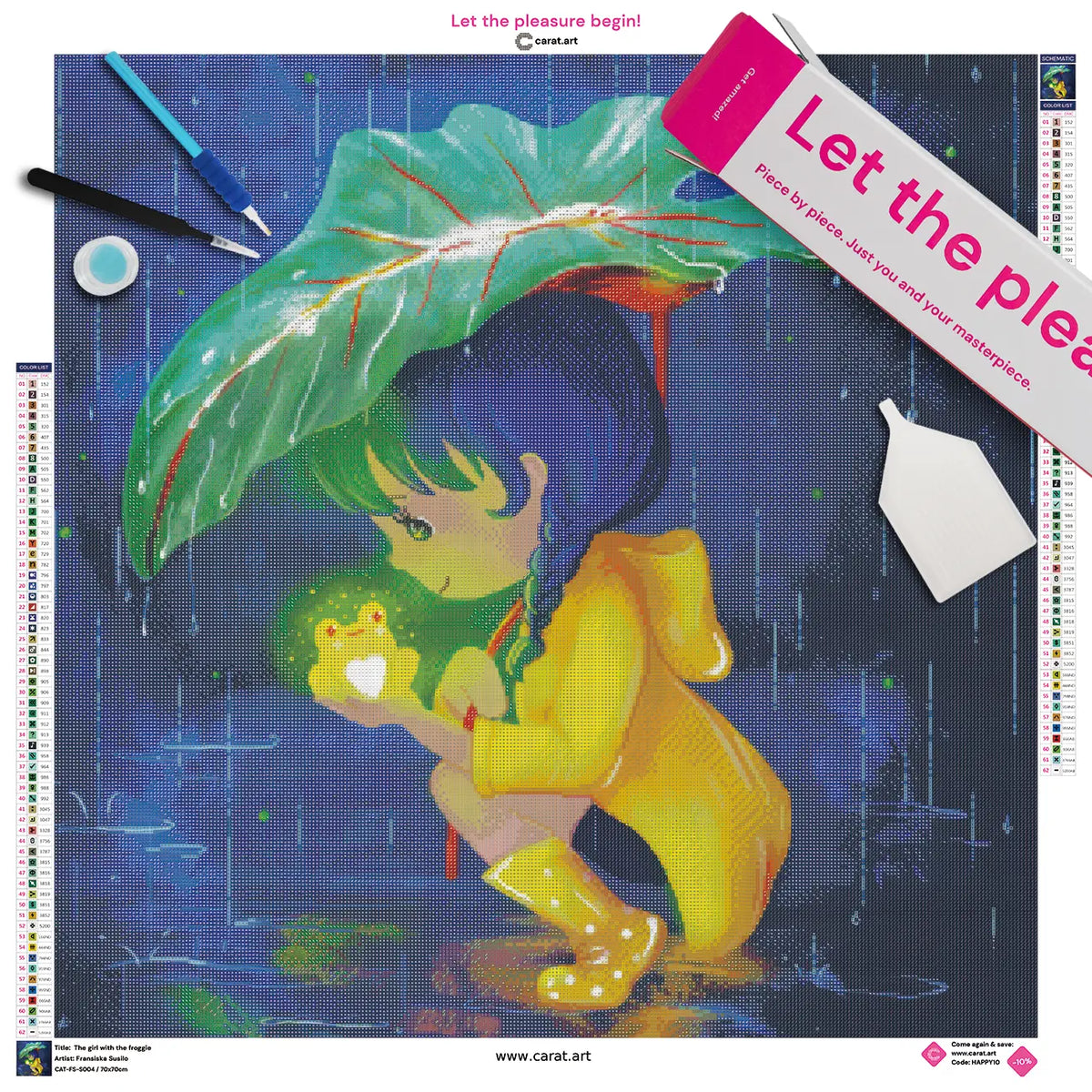 Diamond Painting Set mit Mädchen und Frosch Motiv auf Leinwand, mit Carat Art Karton und hochwertigem Zubehör