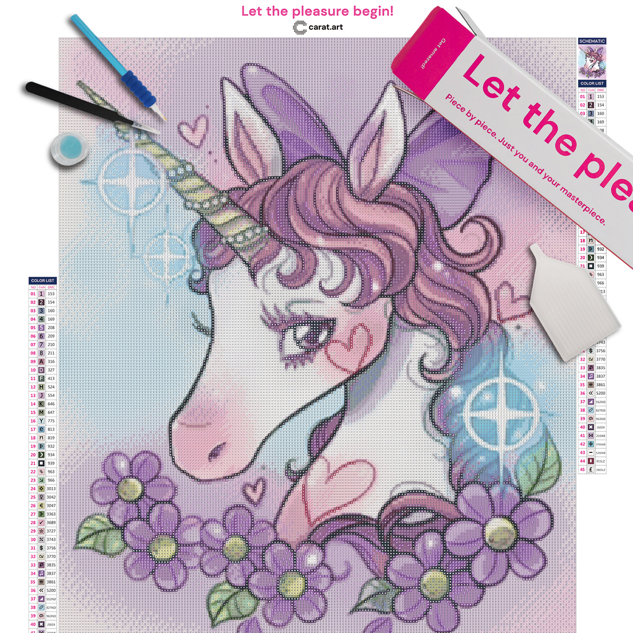 Premium Diamond Painting Set mit Einhorn Motiv, Leinwand und hochwertigem Zubehör