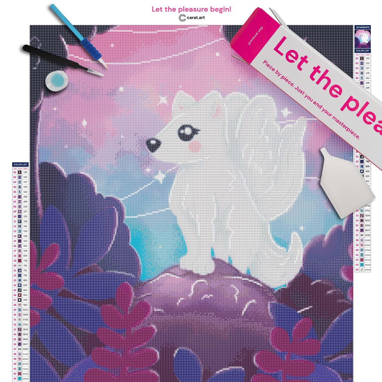 Diamond Painting Set mit weißem Fuchs und Flügeln inklusive Leinwand, Carat Art Karton und hochwertigem Zubehör