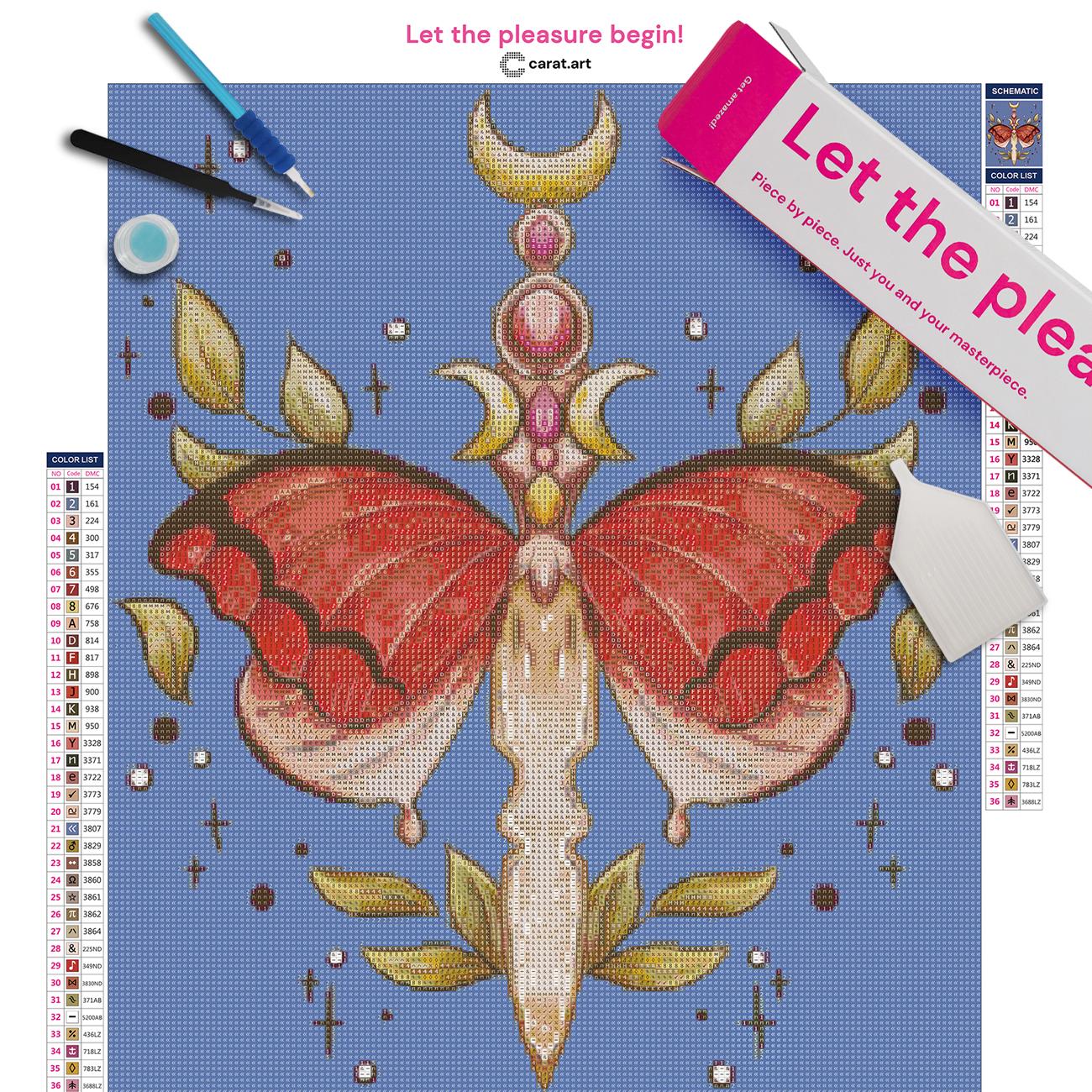 Diamond Painting Set mit geflügeltem Dolch und Fantasy Symbolen inklusive Leinwand, Carat Art Karton und hochwertigem Zubehör
