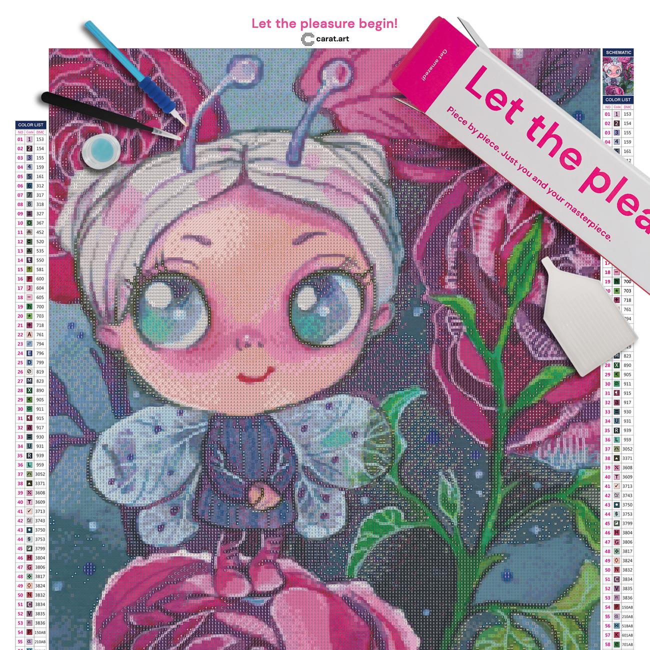 Premium Diamond Painting Set mit Blumenfee und Rosenmotiv inklusive Leinwand, Carat Art Karton und hochwertigem Zubehör
