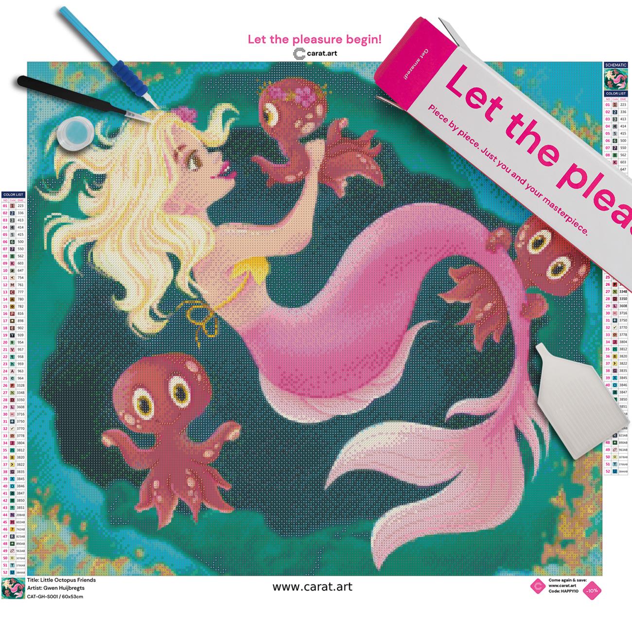 Diamond Painting Set mit Meerjungfrau und Unterwasser Motiv inklusive Leinwand, Carat Art Karton und hochwertigem Zubehör
