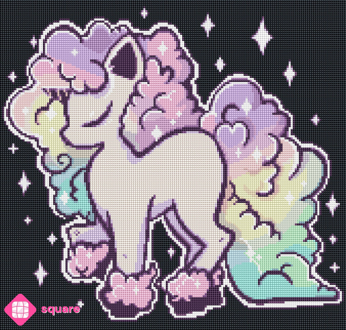 Diamond Painting Vorschau mit Einhorn mit Regenbogen Mähne in funkelnder Steinoptik