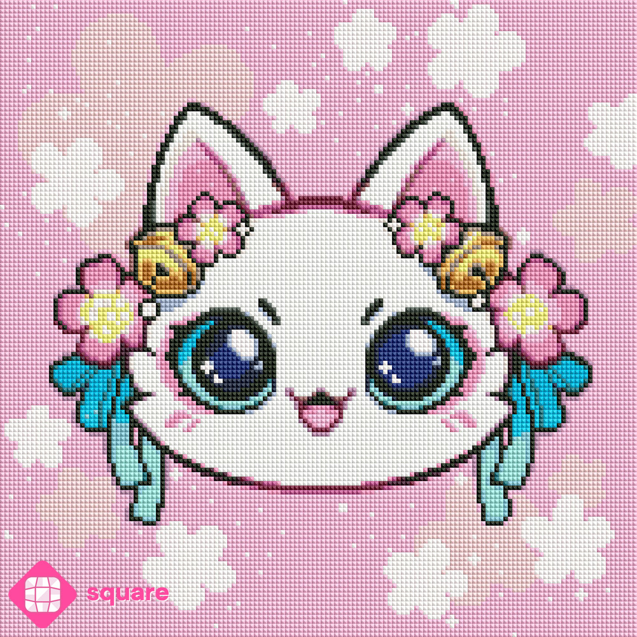 Diamond Painting Vorschau mit Sakura Katze in funkelnder Steinoptik