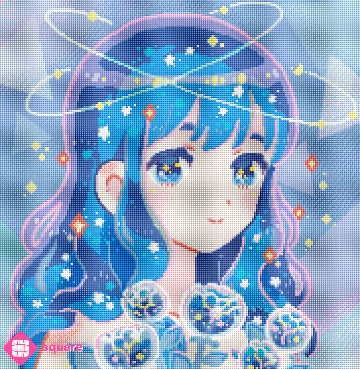 Diamond Painting Vorschau der Sternengöttin von Hiroko in funkelnder Steinoptik