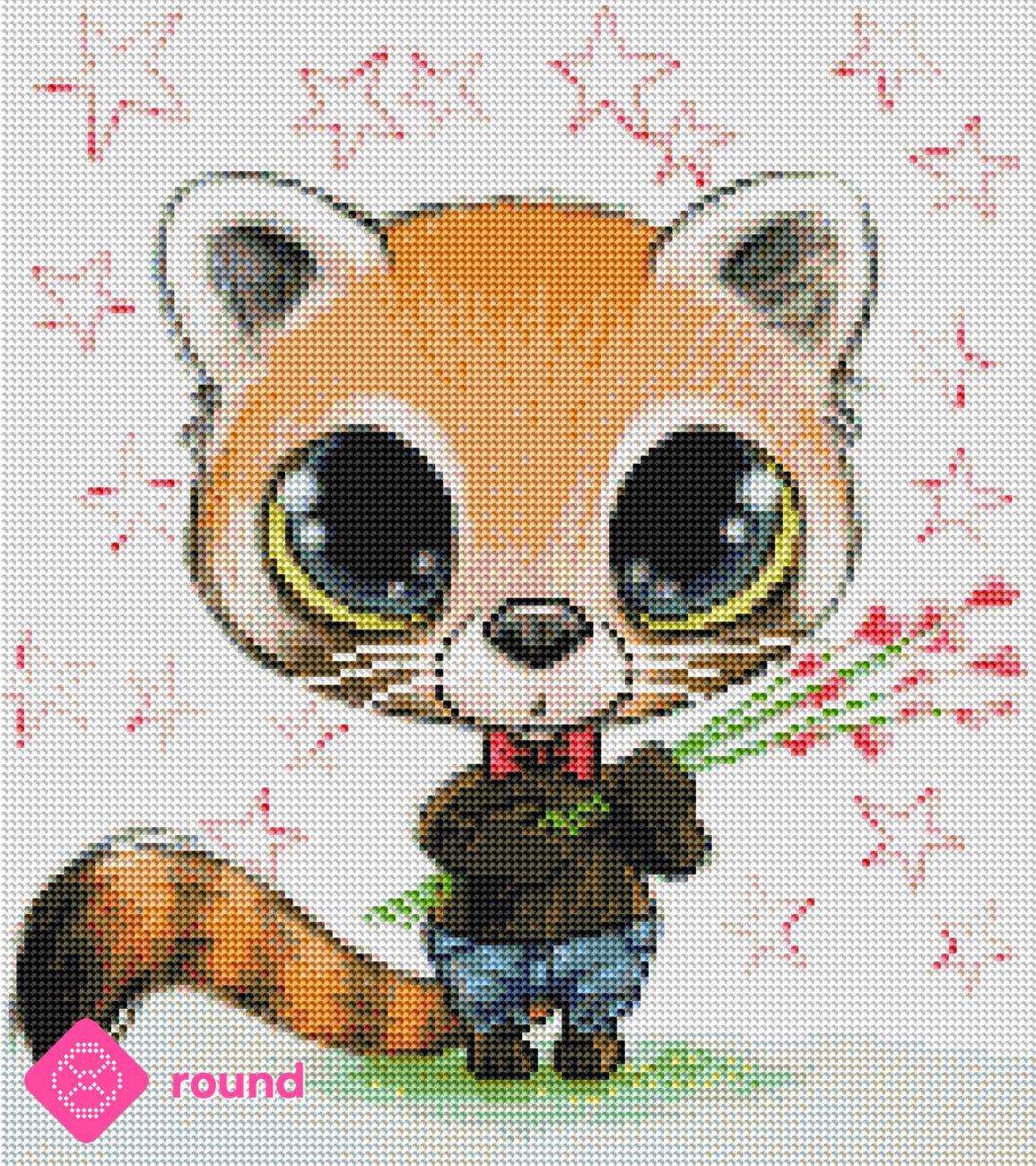 Diamond Painting Vorschau mit niedlichem Kawaii Panda in funkelnder Steinoptik