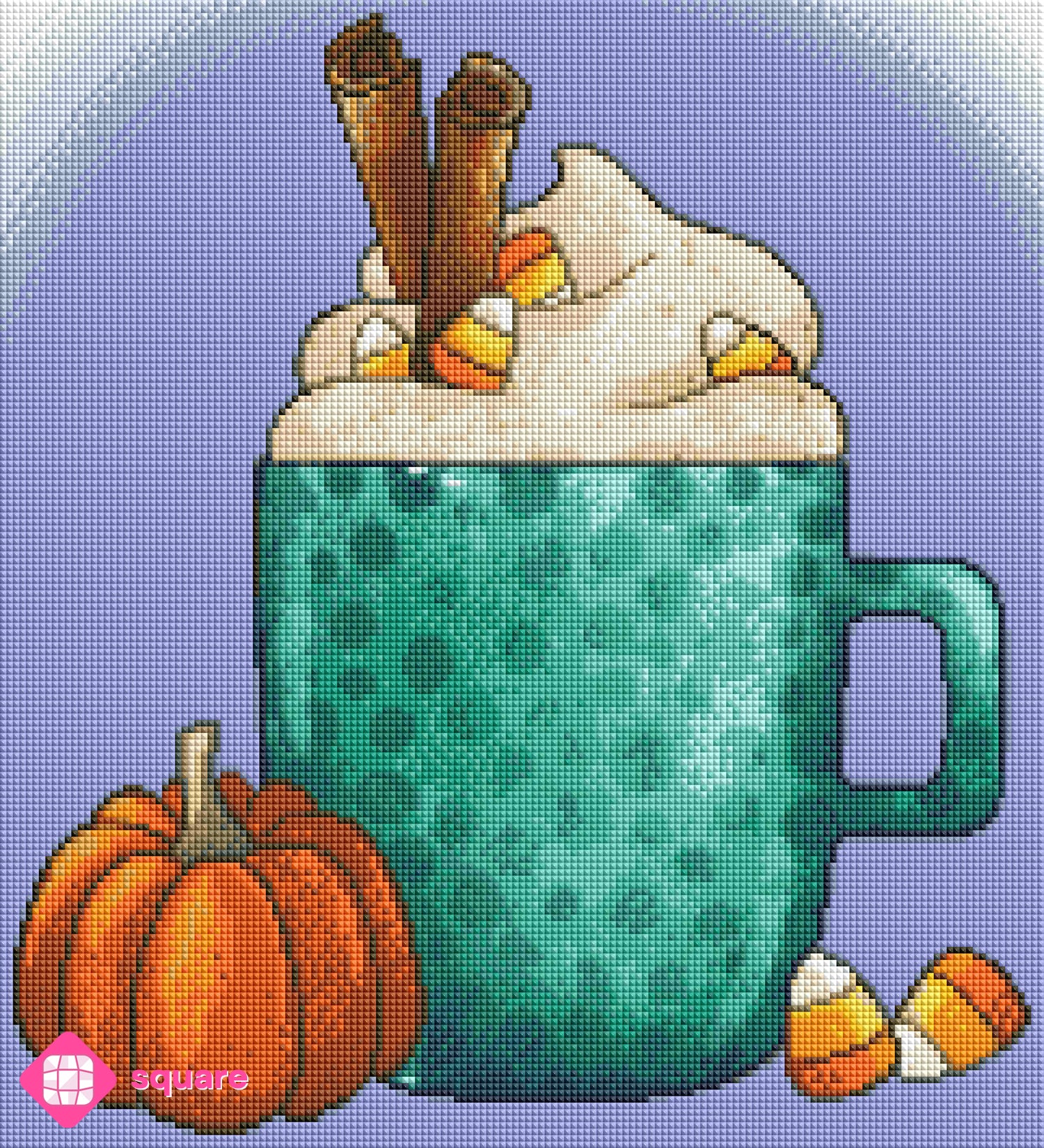 Diamond Painting Vorschau mit Pumpkin Latte Motiv und funkelnder Steinoptik