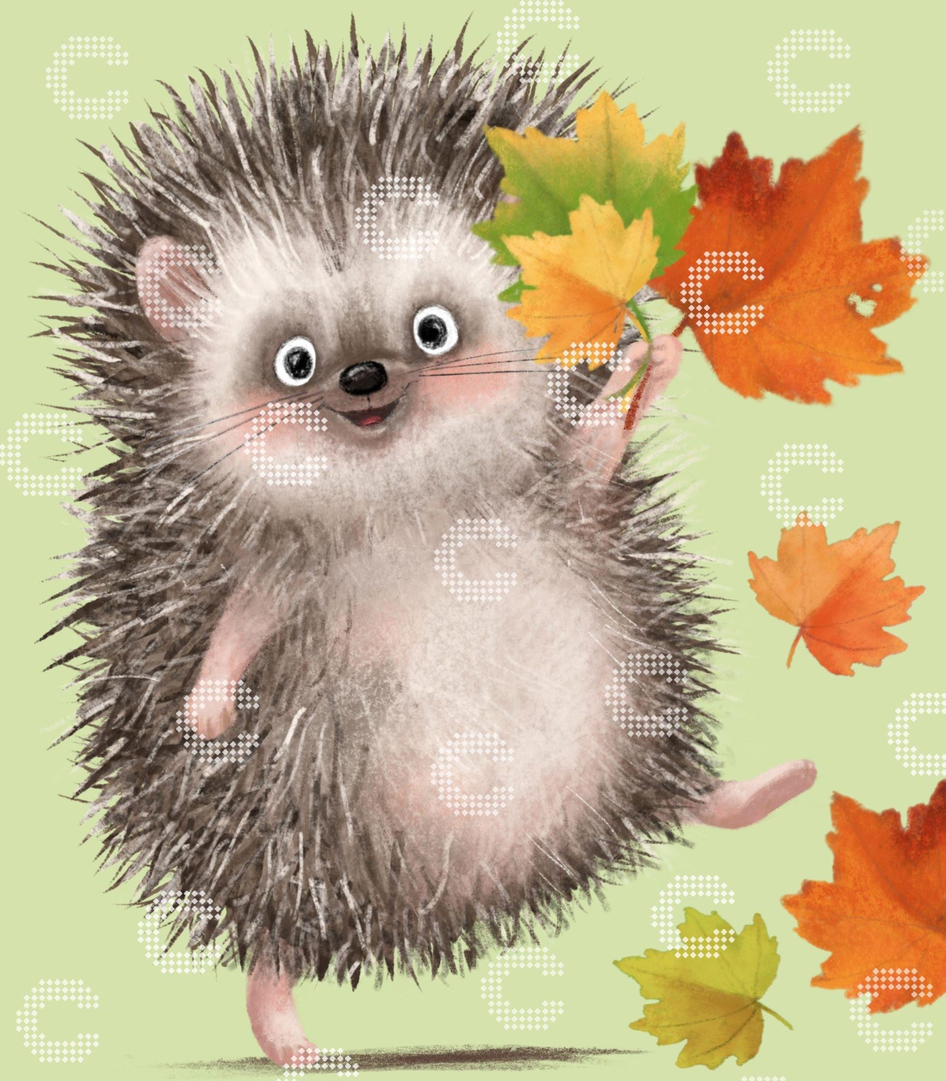 Diamond Painting Igel mit Herbstblättern und warmen Farben
