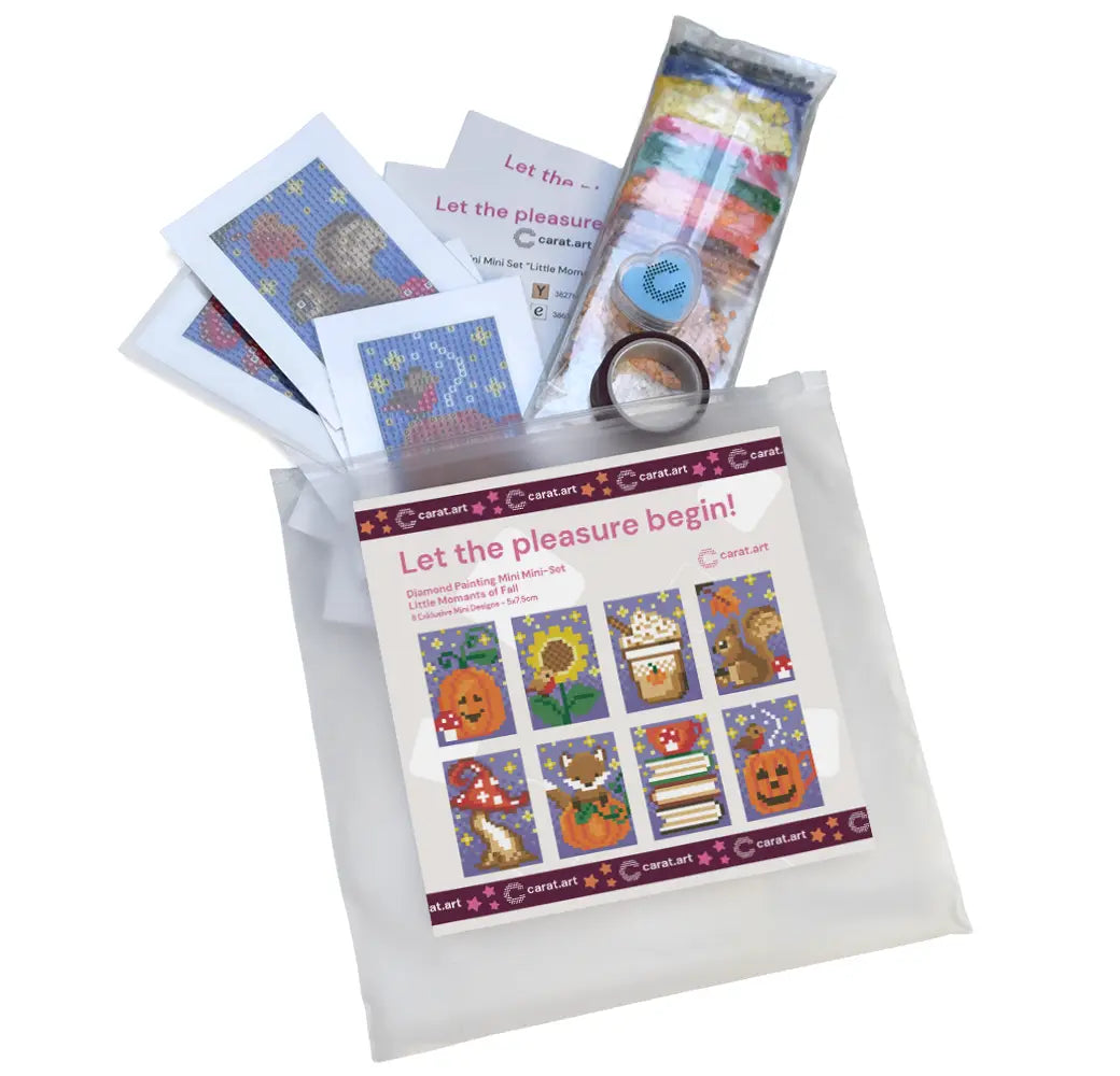 Diamond Painting Set mit Mini Leinwänden, Zubehör, Steinchen und schön gestalteter Verpackung