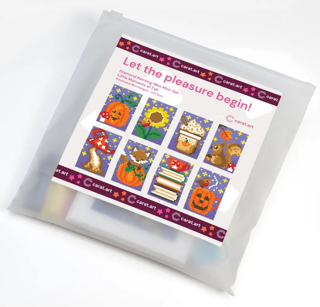 Diamond Painting Mini Mini-Set mit 8 kleinen Bildern als Set in praktischer Verpackung zum Wiederverschließen